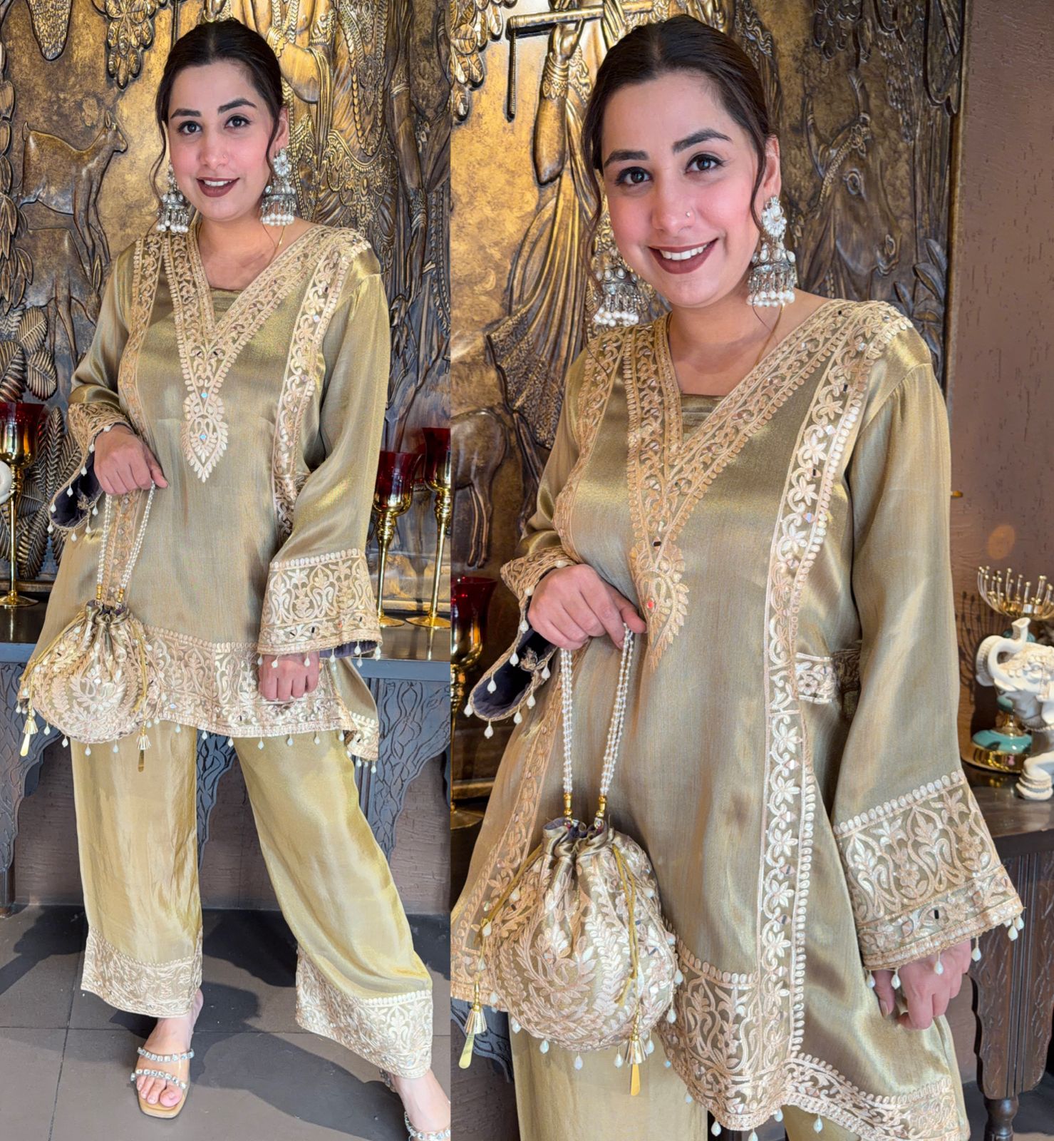 Giraffe tissue Festive Kurta Palazzo set