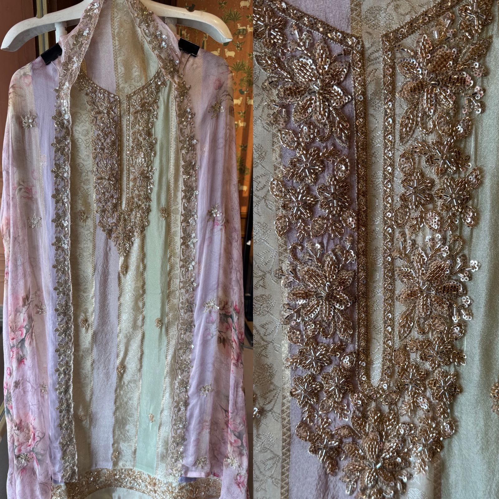 Pastel Floral Handcrafted Silk Suit