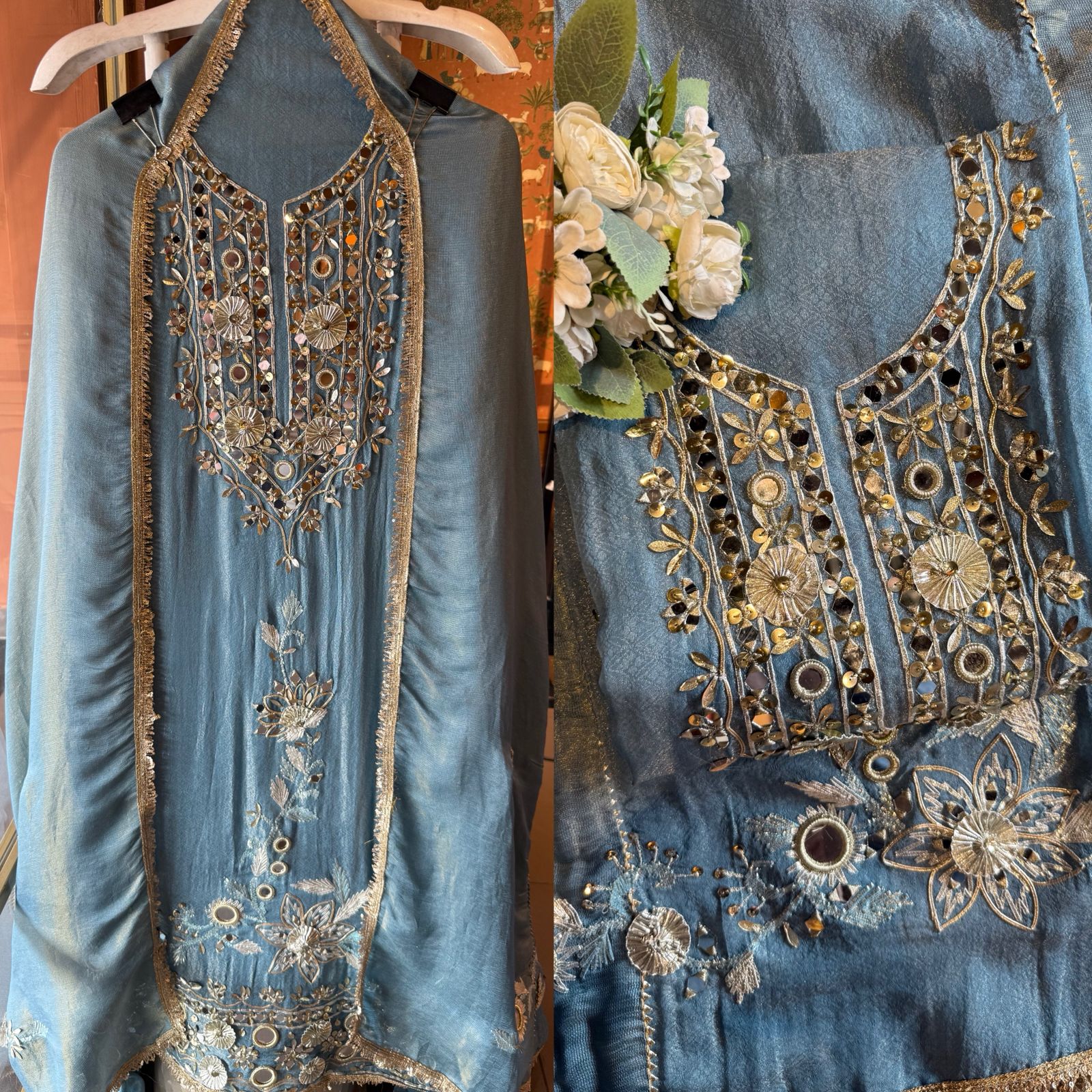 Mirror Sparkle Tissue Partywear Unstitched Suit