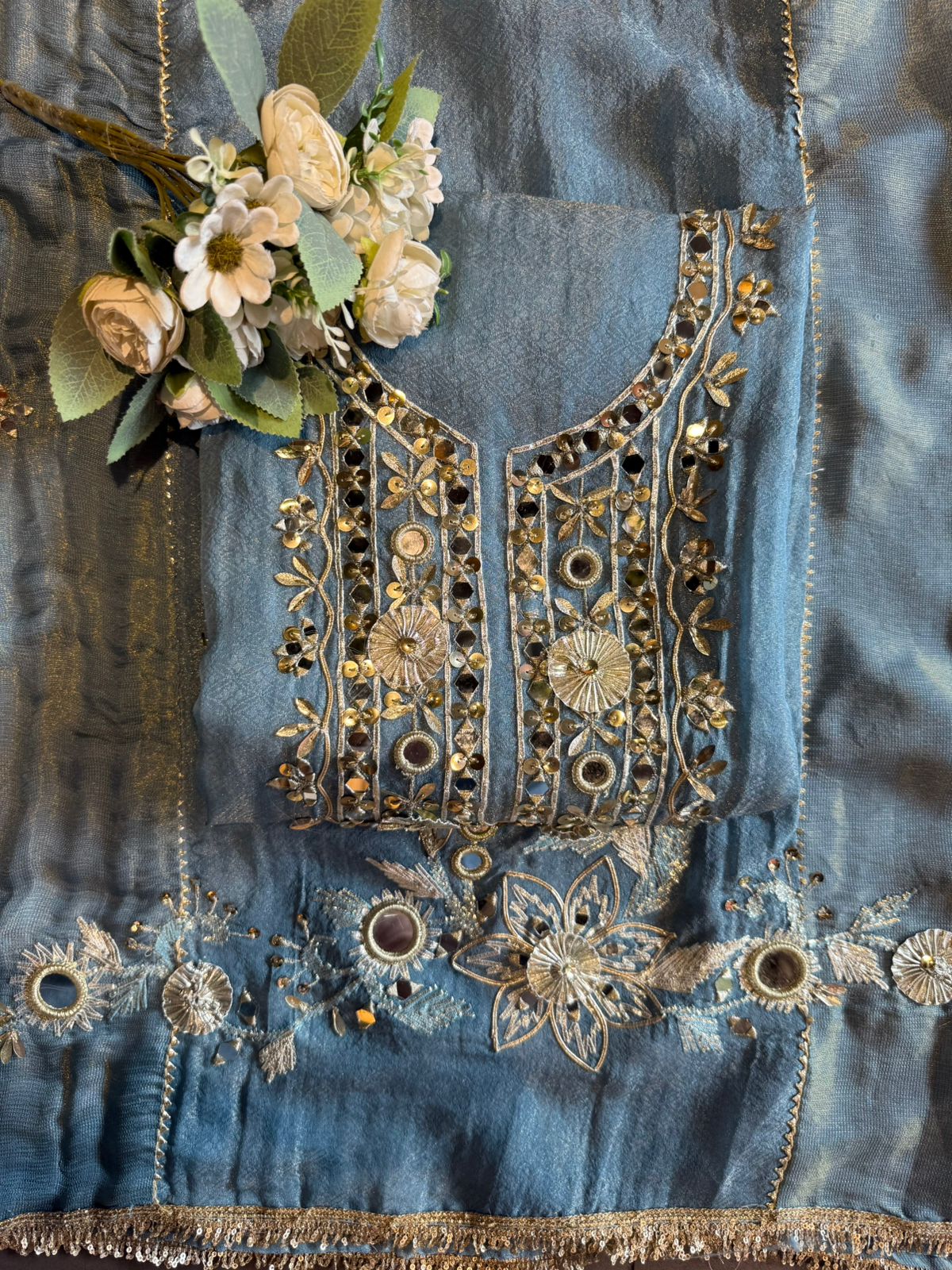 Mirror Sparkle Tissue Partywear Unstitched Suit