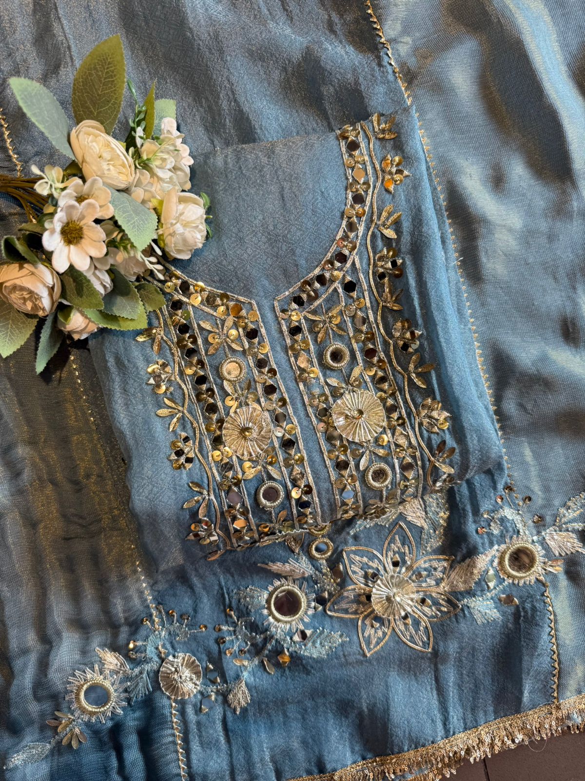 Mirror Sparkle Tissue Partywear Unstitched Suit