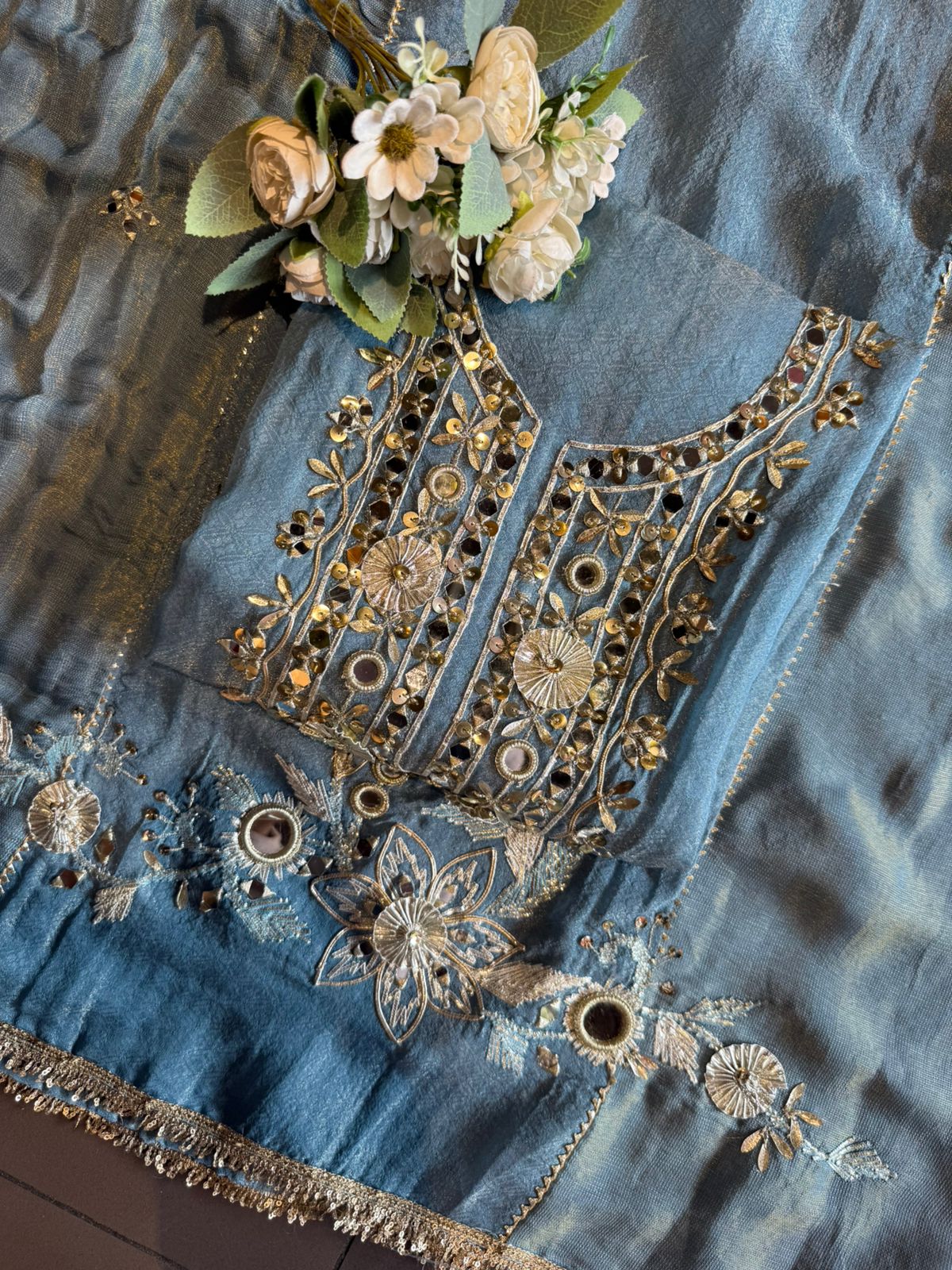 Mirror Sparkle Tissue Partywear Unstitched Suit