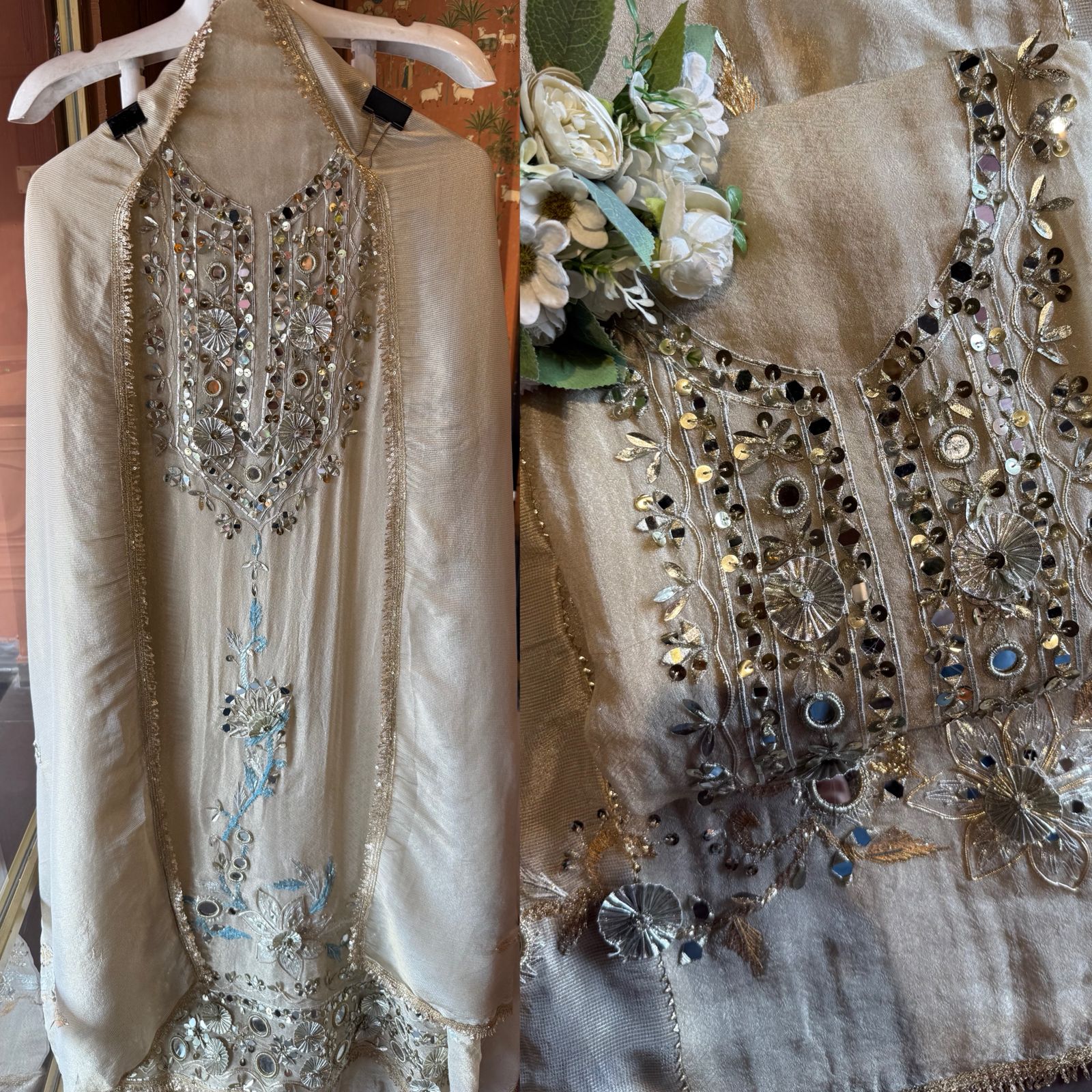 Mirror Sparkle Tissue Partywear Unstitched Suit