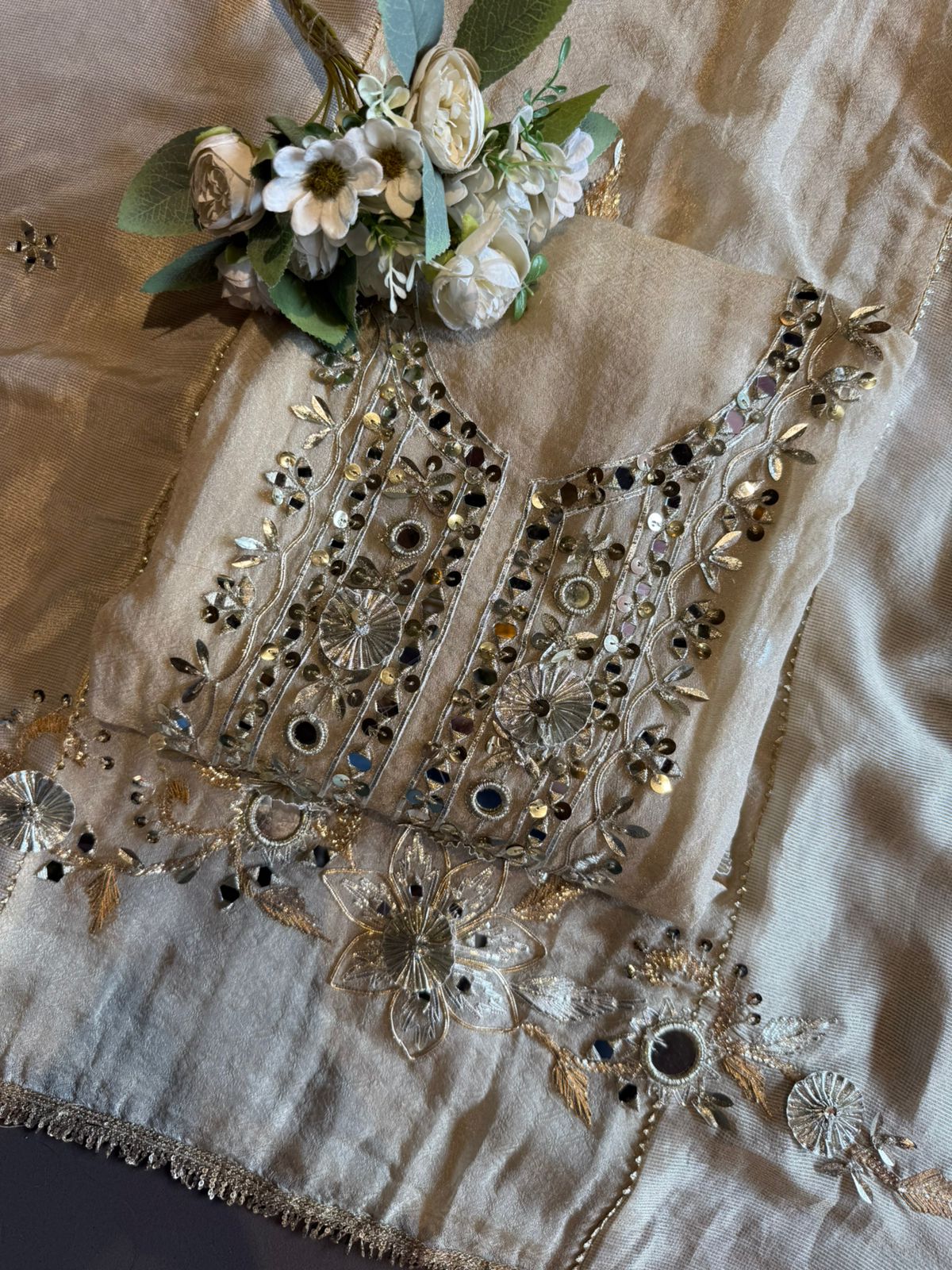 Mirror Sparkle Tissue Partywear Unstitched Suit