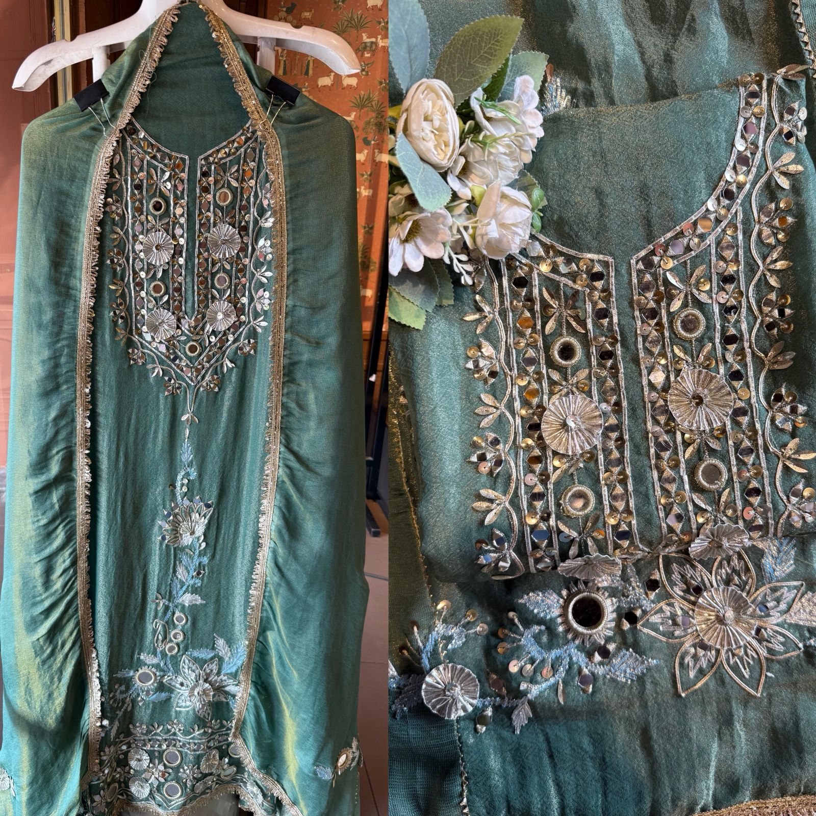 Mirror Sparkle Tissue Partywear Unstitched Suit