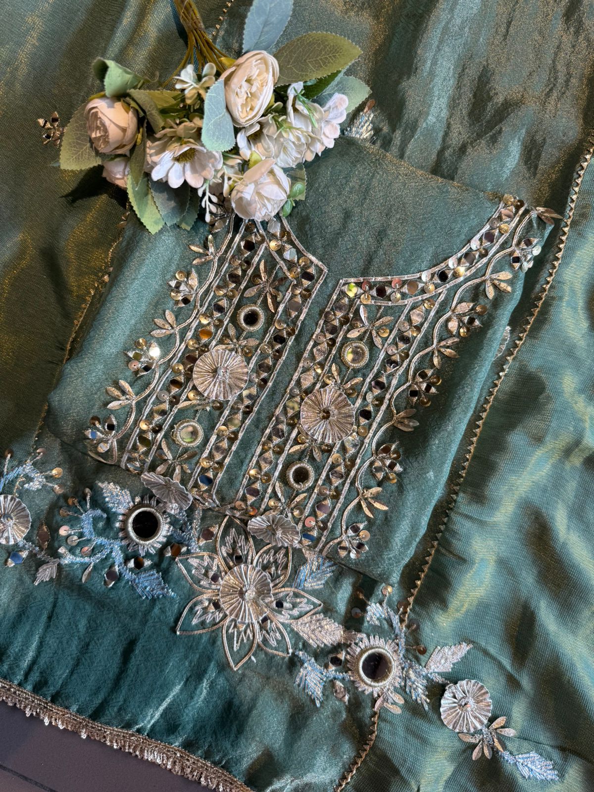 Mirror Sparkle Tissue Partywear Unstitched Suit