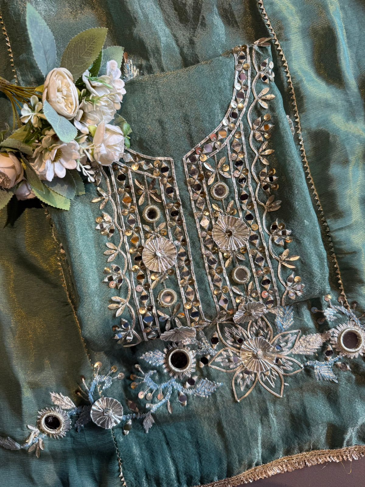 Mirror Sparkle Tissue Partywear Unstitched Suit