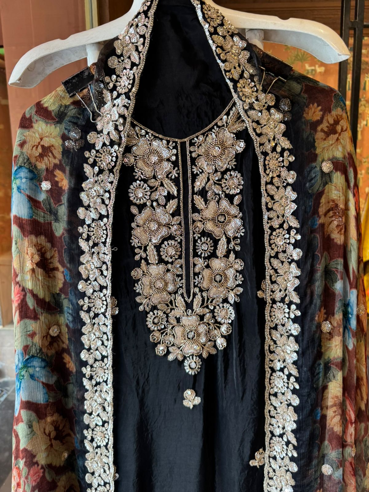 Midnight Floral Black Silk Unstitched Partywear Suit