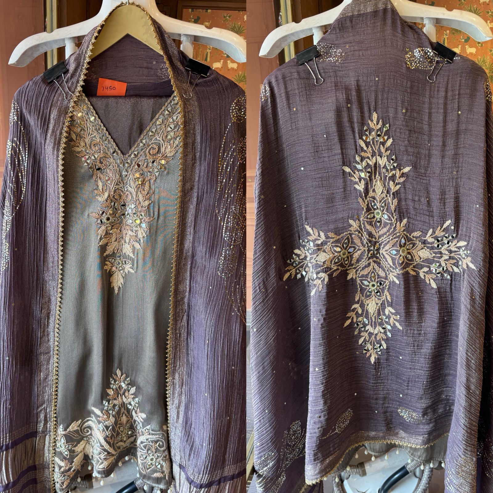 Giraffe tissue kurta with beautiful detailed embroidery with gotta laces