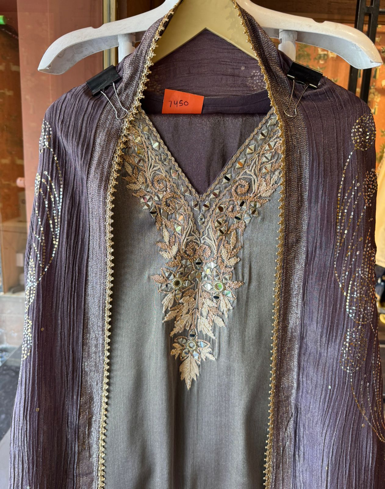 Giraffe tissue kurta with beautiful detailed embroidery with gotta laces
