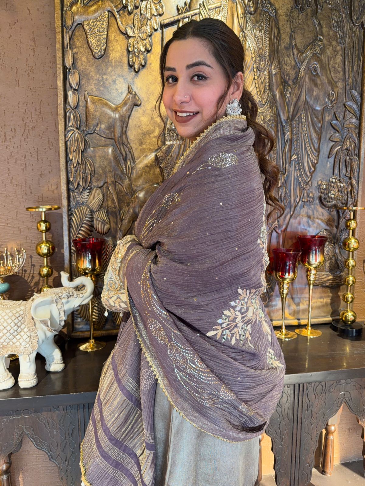 Giraffe tissue kurta with beautiful detailed embroidery with gotta laces