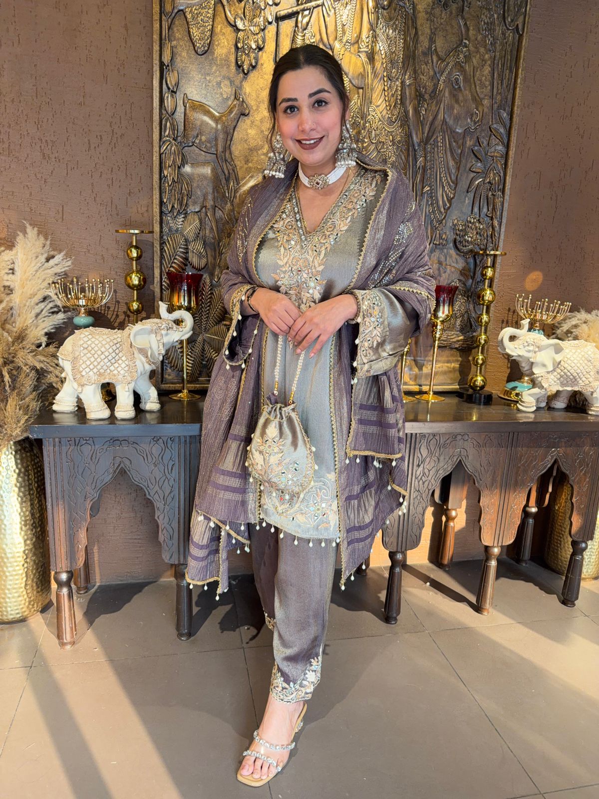 Giraffe tissue kurta with beautiful detailed embroidery with gotta laces