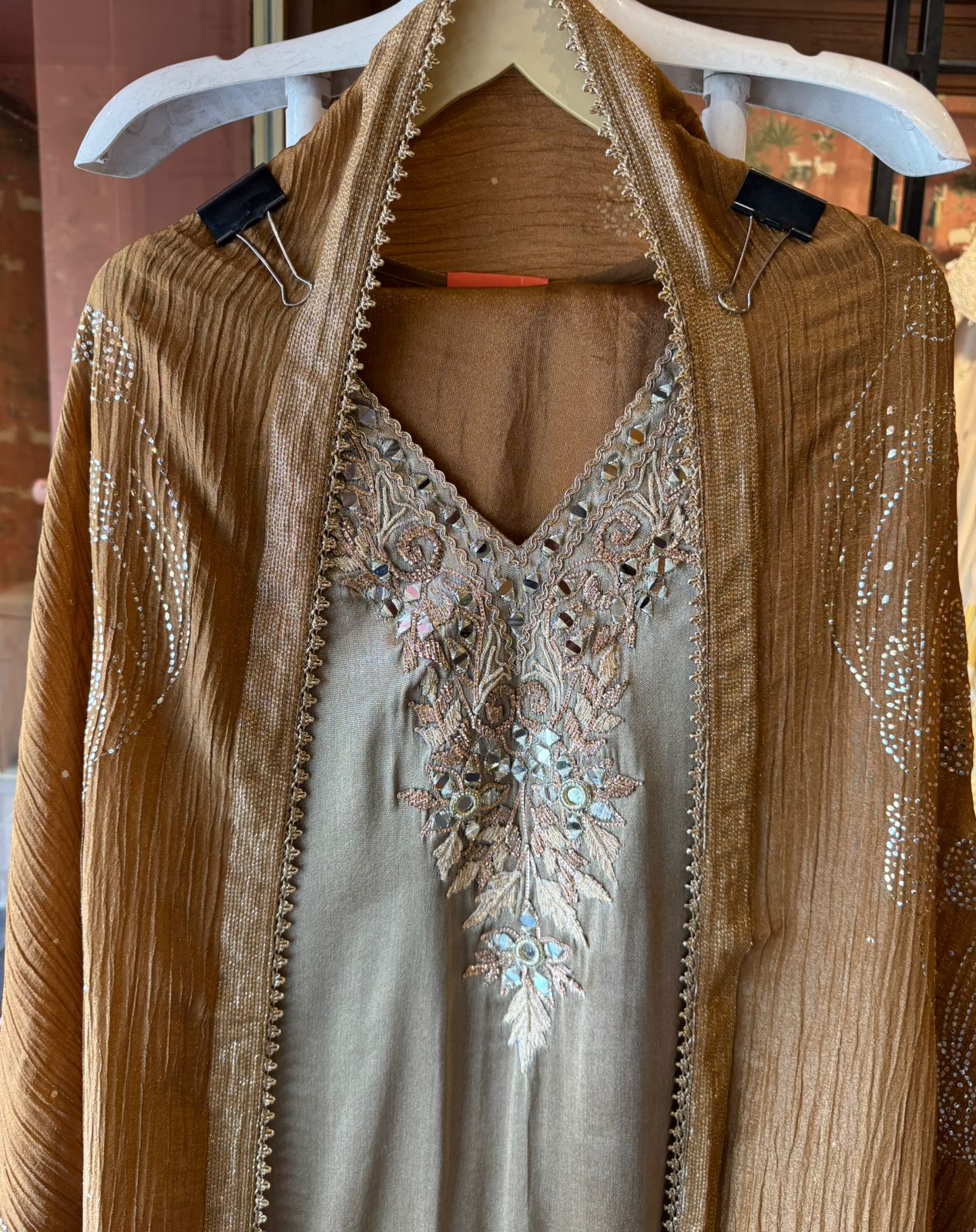 Beautiful ethnic Stitched Set with antique gold