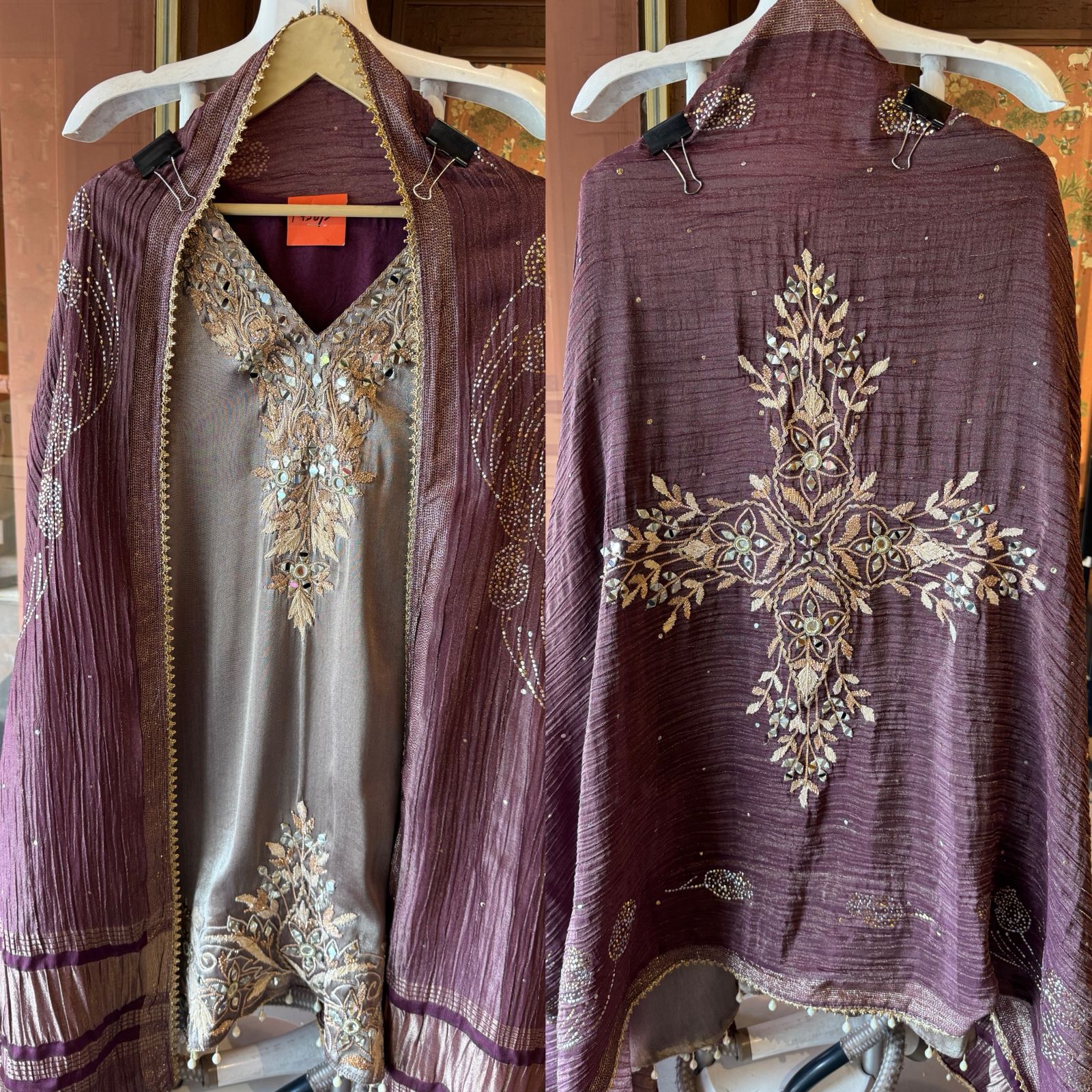 Beautiful ethnic Stitched Set with antique gold & champagne embroidery