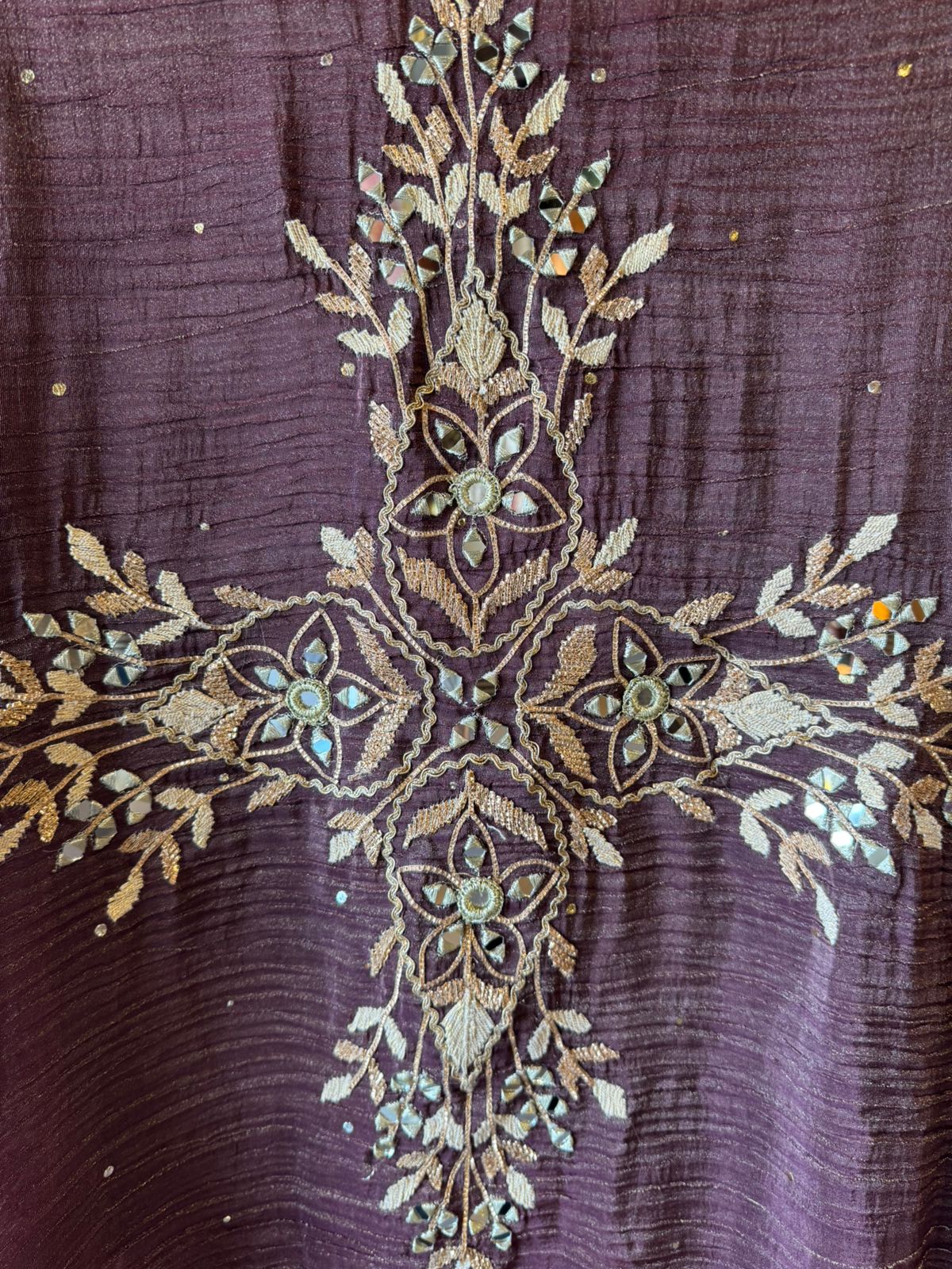 Beautiful ethnic Stitched Set with antique gold & champagne embroidery