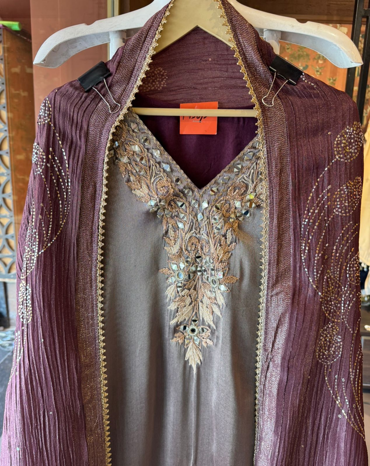 Beautiful ethnic Stitched Set with antique gold & champagne embroidery