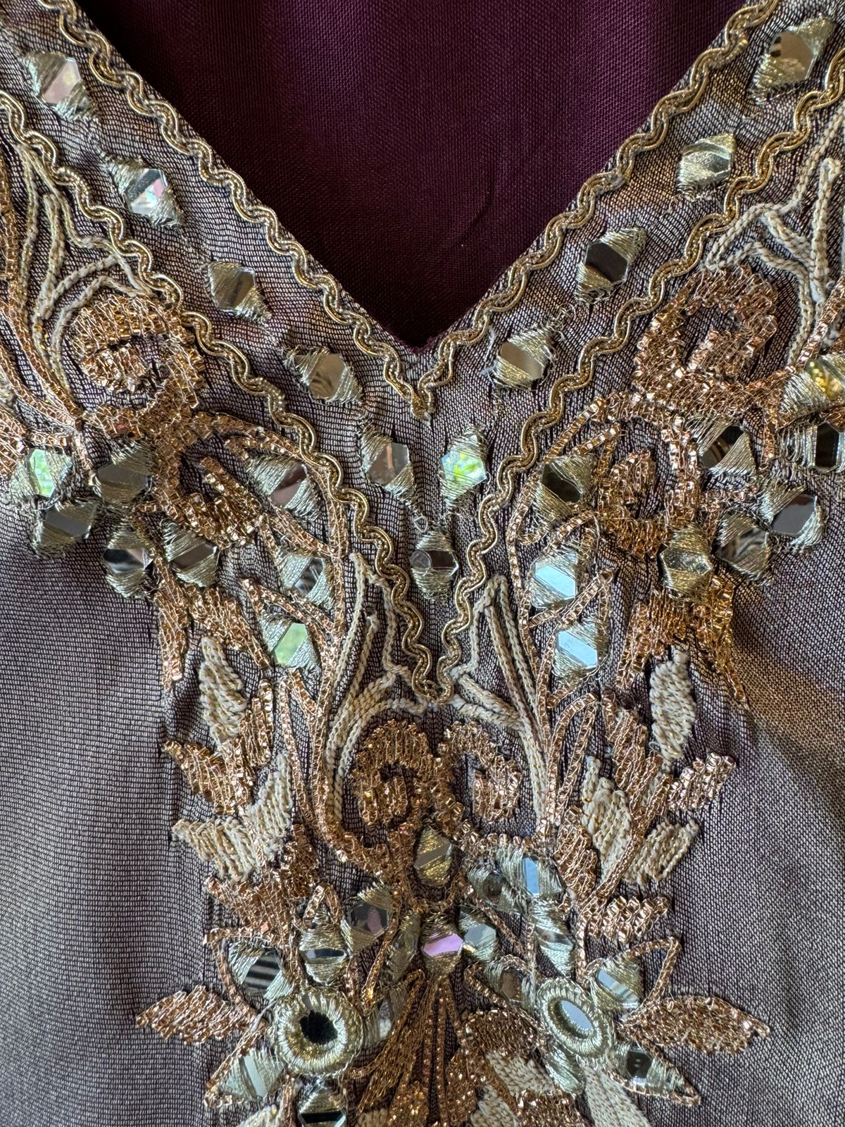 Beautiful ethnic Stitched Set with antique gold & champagne embroidery