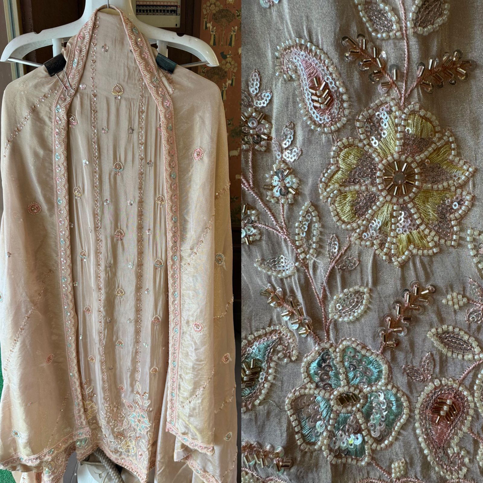 Pure Tissue Pakistani Handwork Unstitched Suit