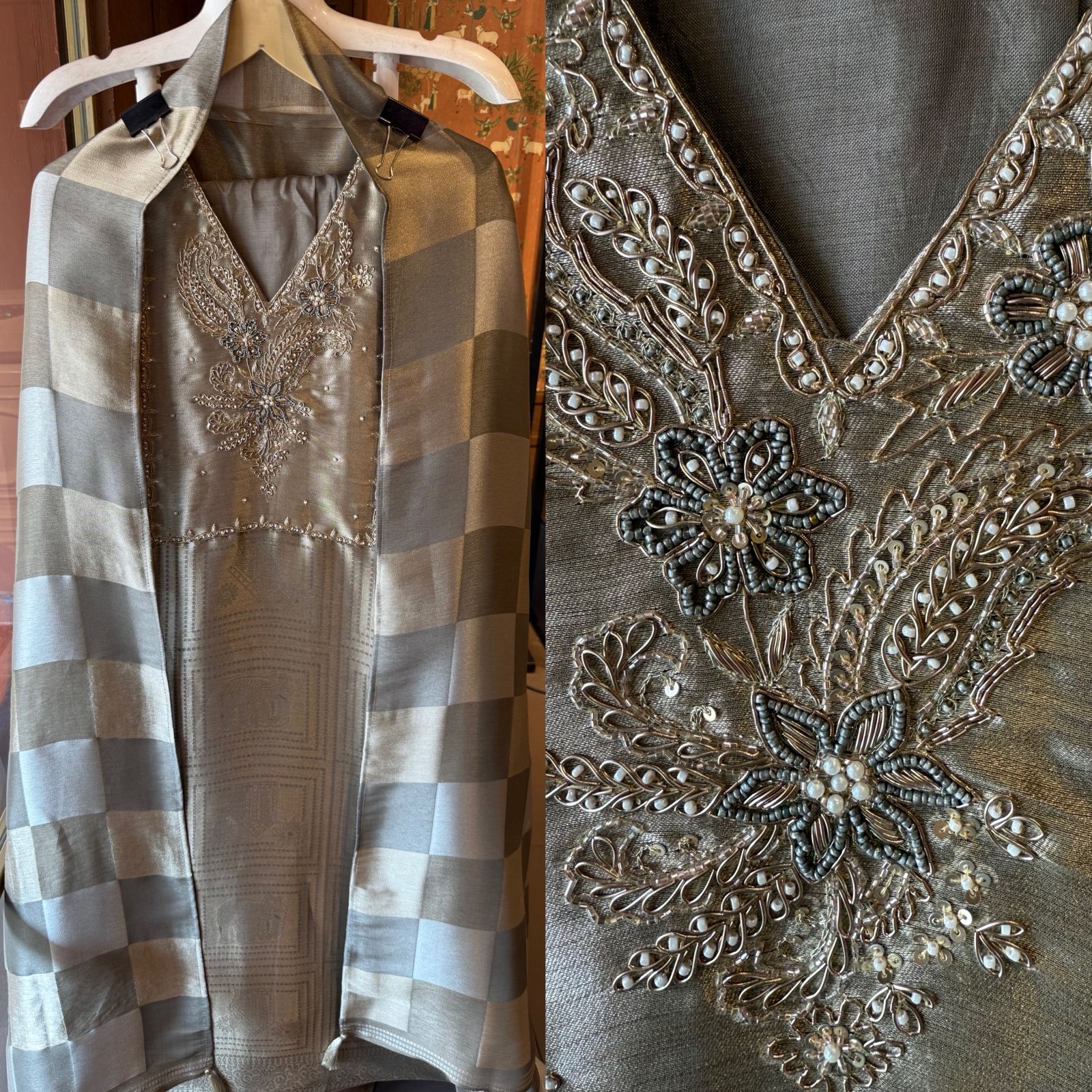 Refined Silhouettes Embroidered Silk Suit