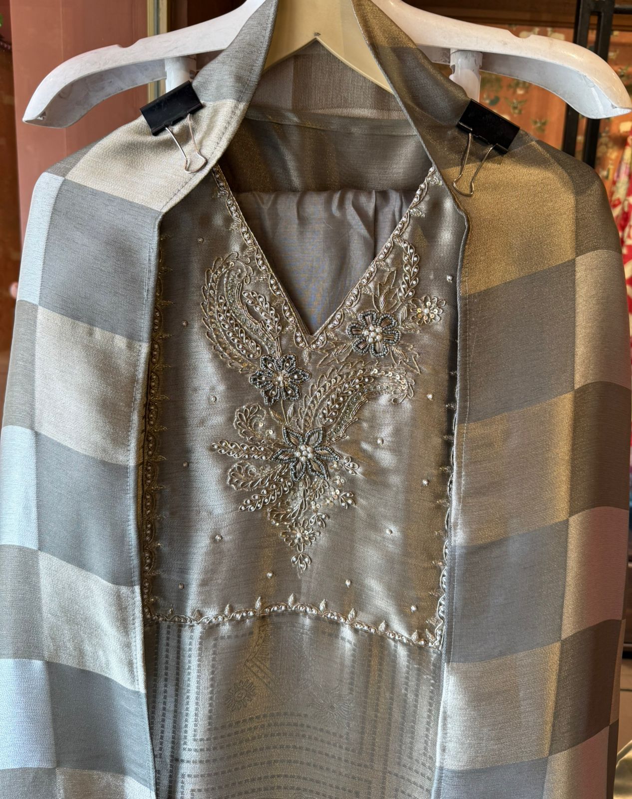 Refined Silhouettes Embroidered Silk Suit