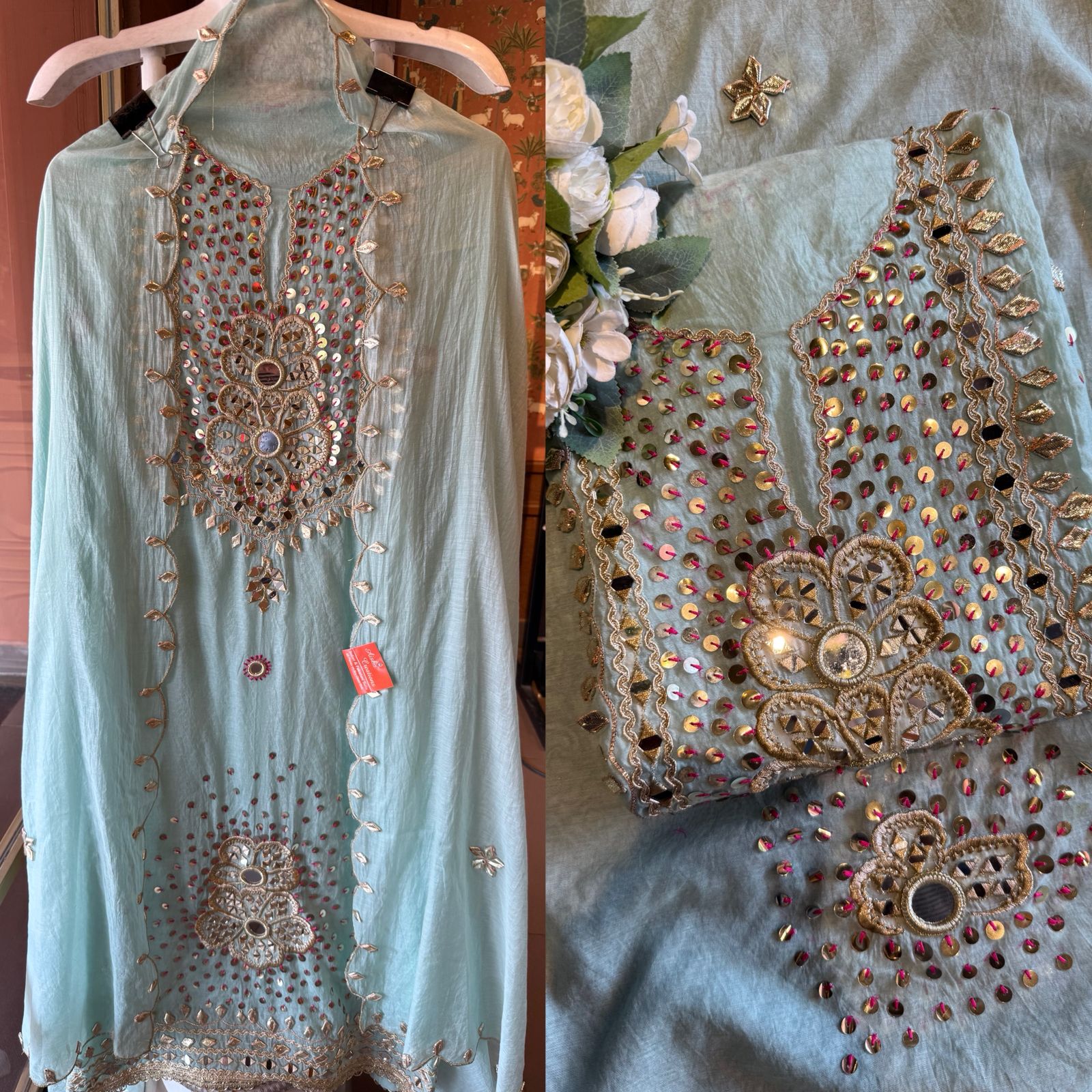 Heavily embellished traditional suit