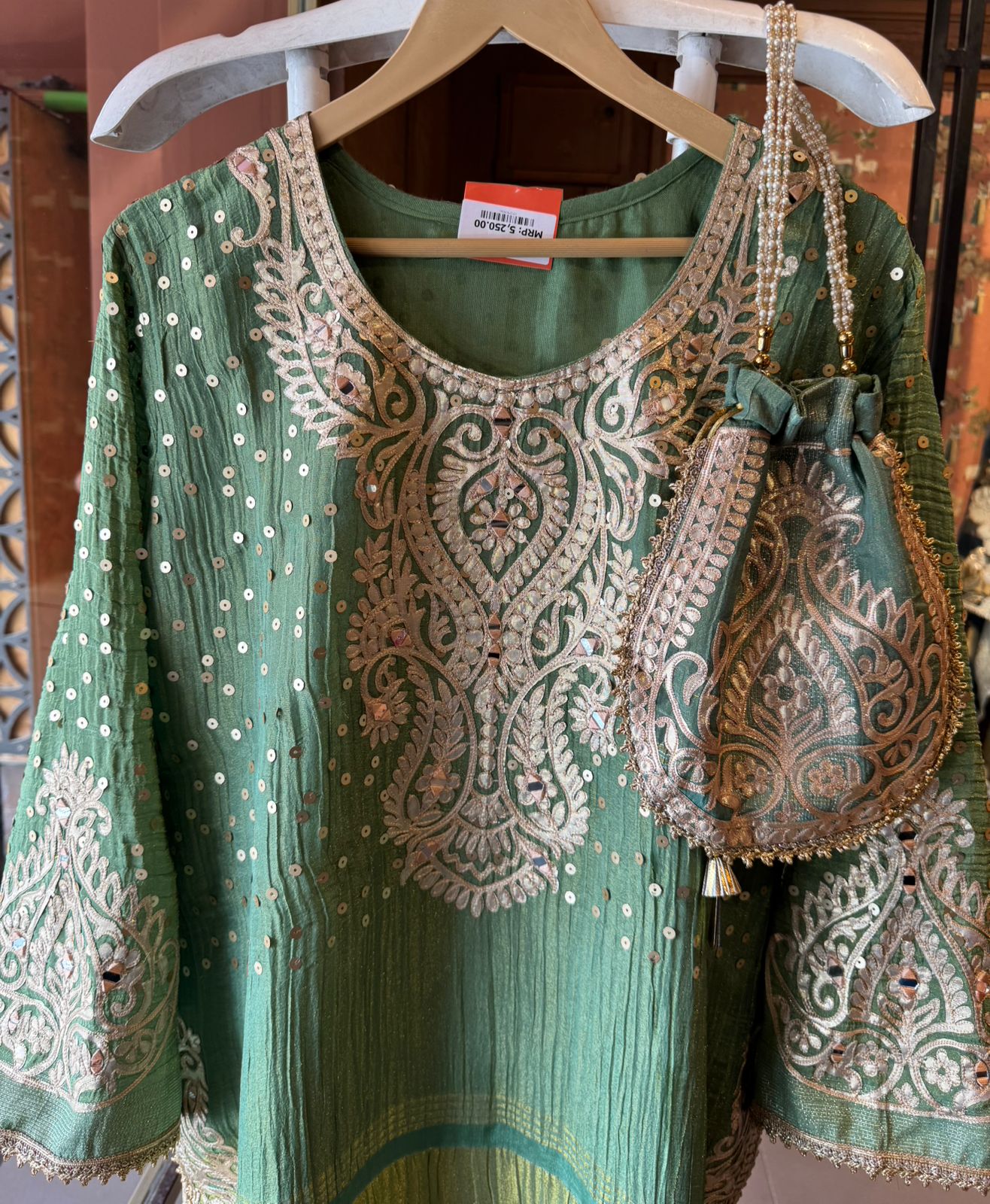 Premium Embroidered Coord Set with Potli Bag