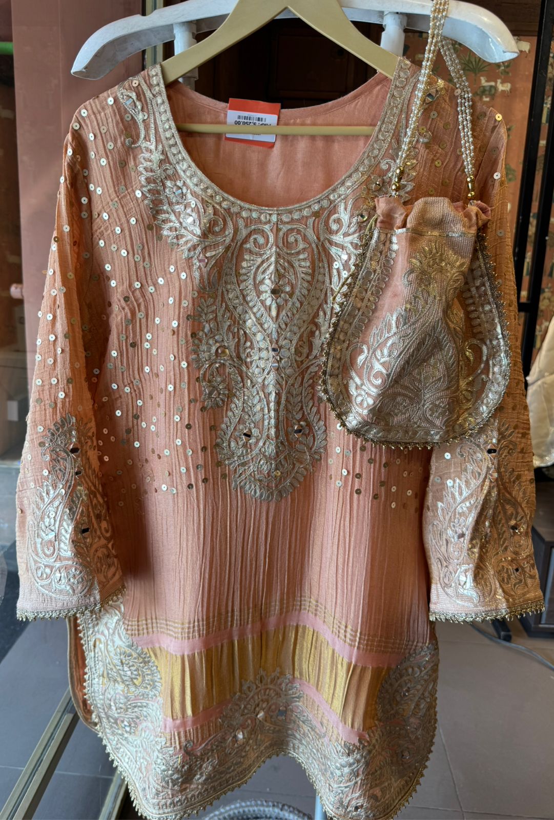 Premium Embroidered Coord Set with Potli Bag