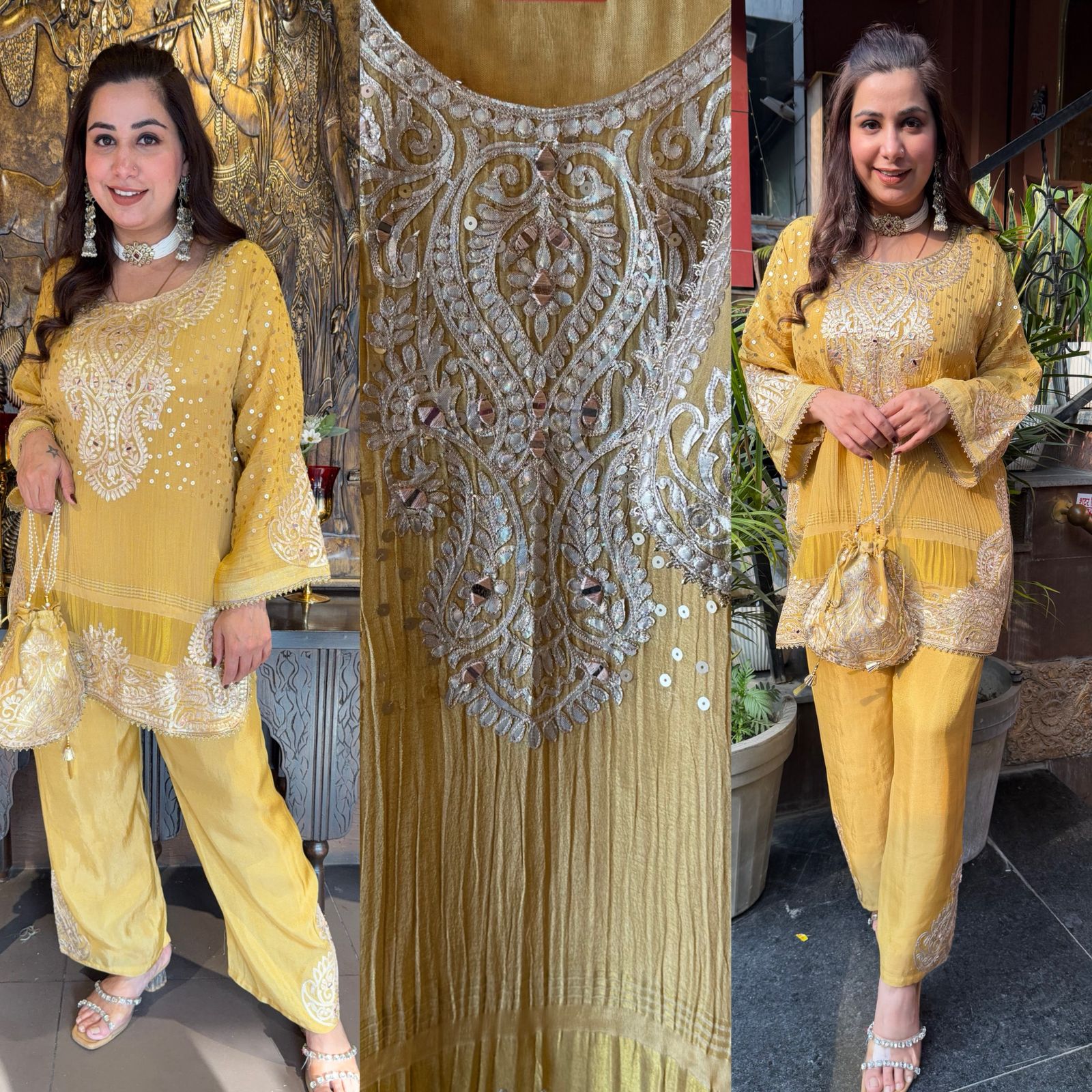 Premium Embroidered Coord Set with Potli Bag