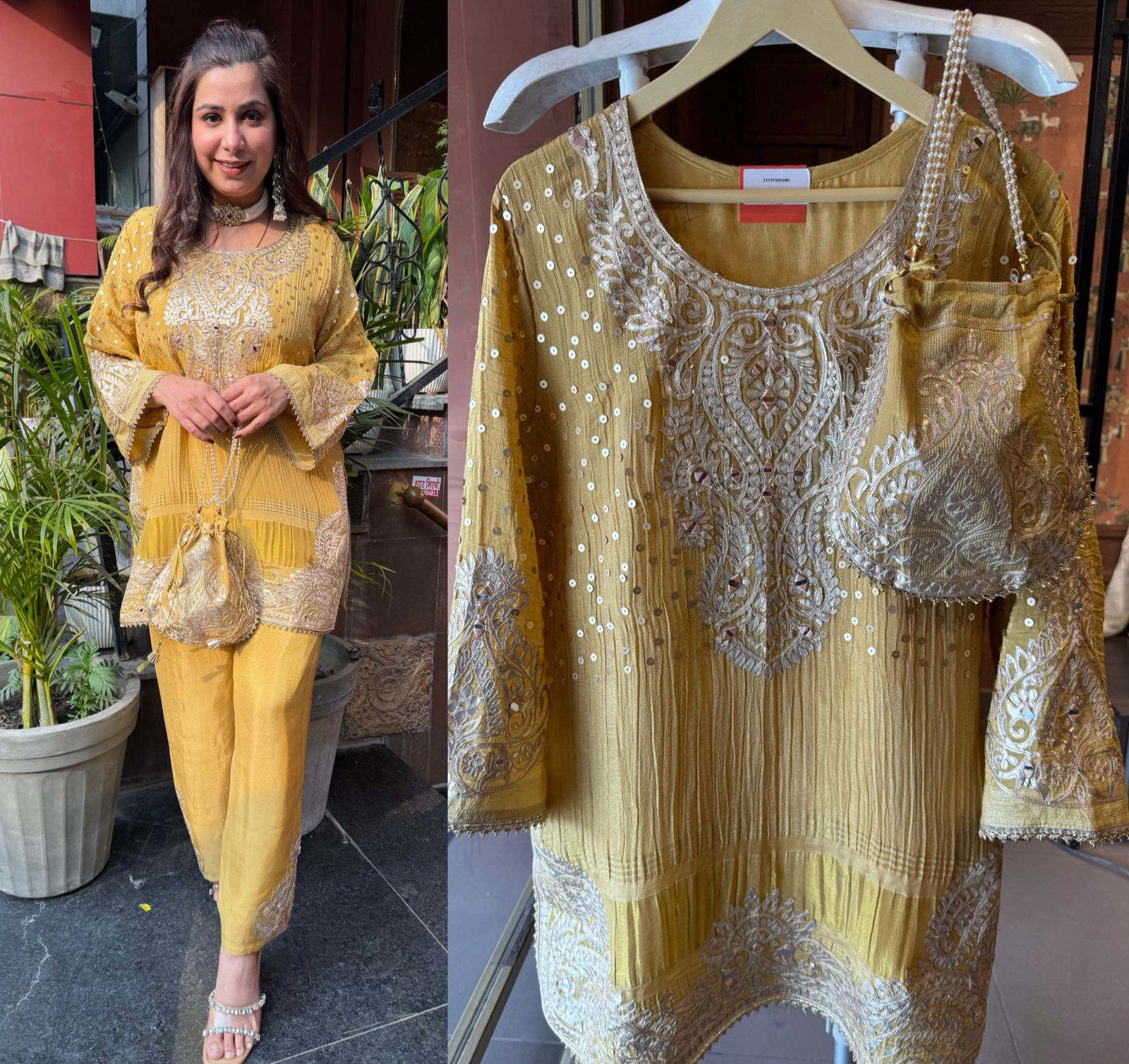 Premium Embroidered Coord Set with Potli Bag