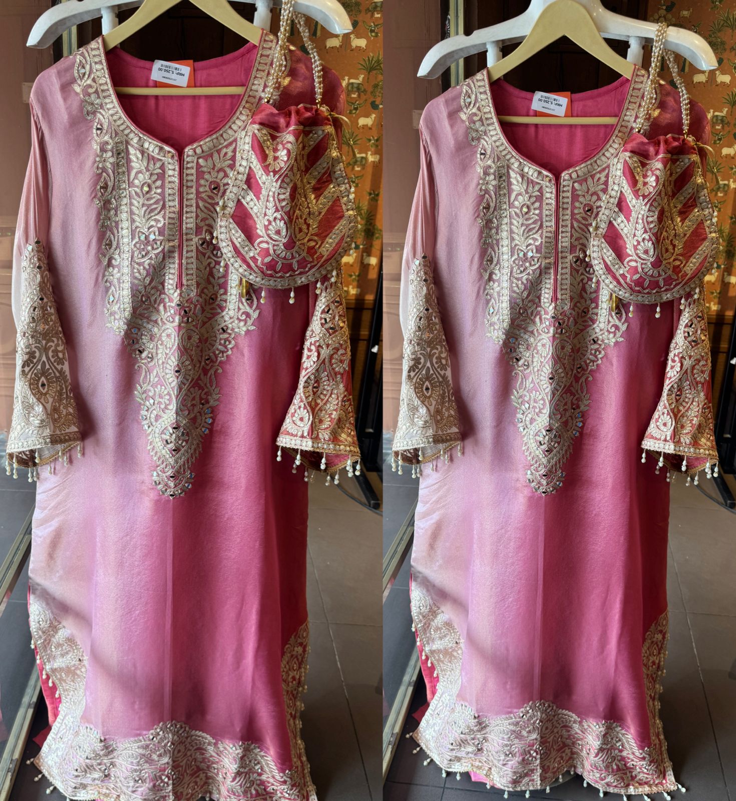 Elegant Embroidered Shimmer tissue Long Dress