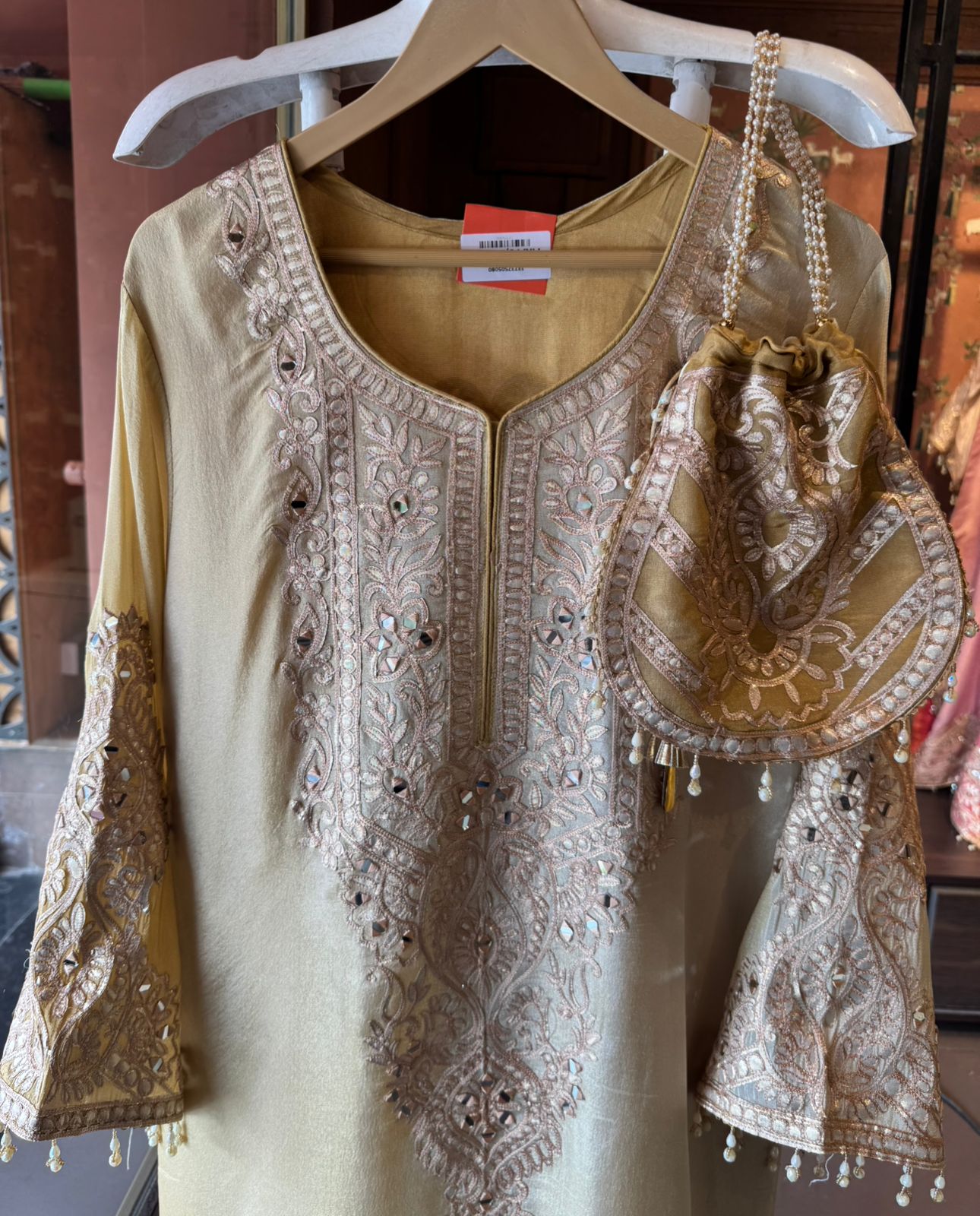 Elegant Embroidered Shimmer tissue Long Dress