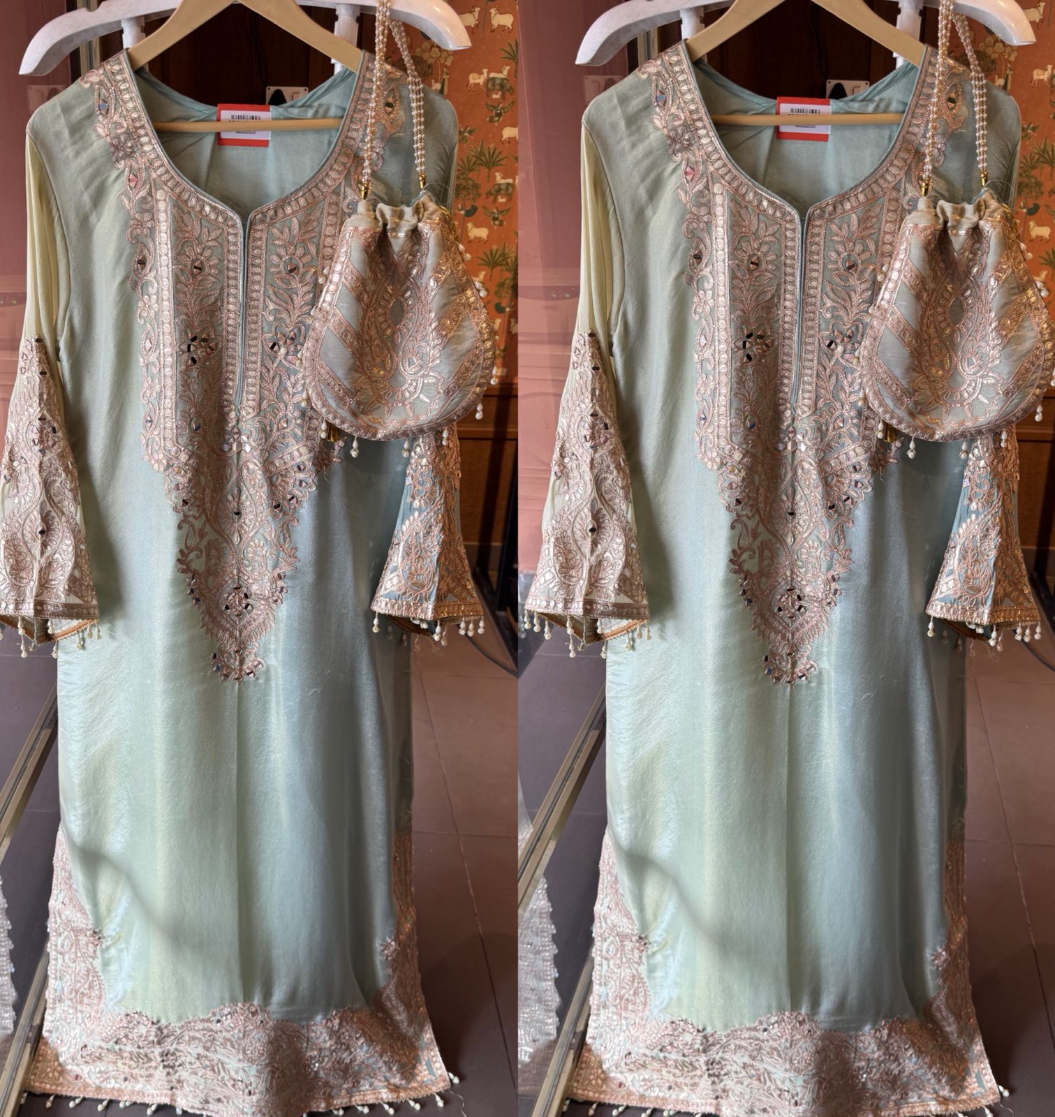 Elegant Embroidered Shimmer tissue Long Dress