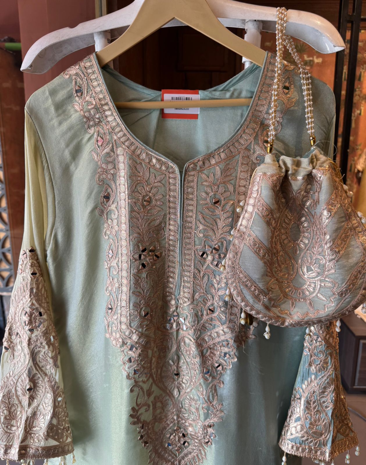 Elegant Embroidered Shimmer tissue Long Dress