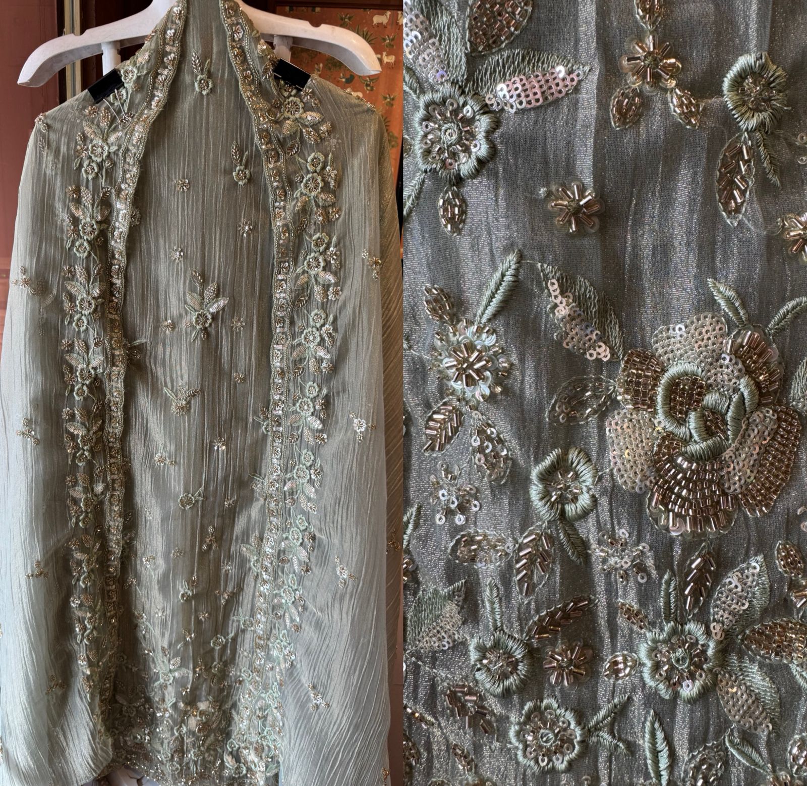 Pakistani Handwork Crushed Tissue Unstitched Suit