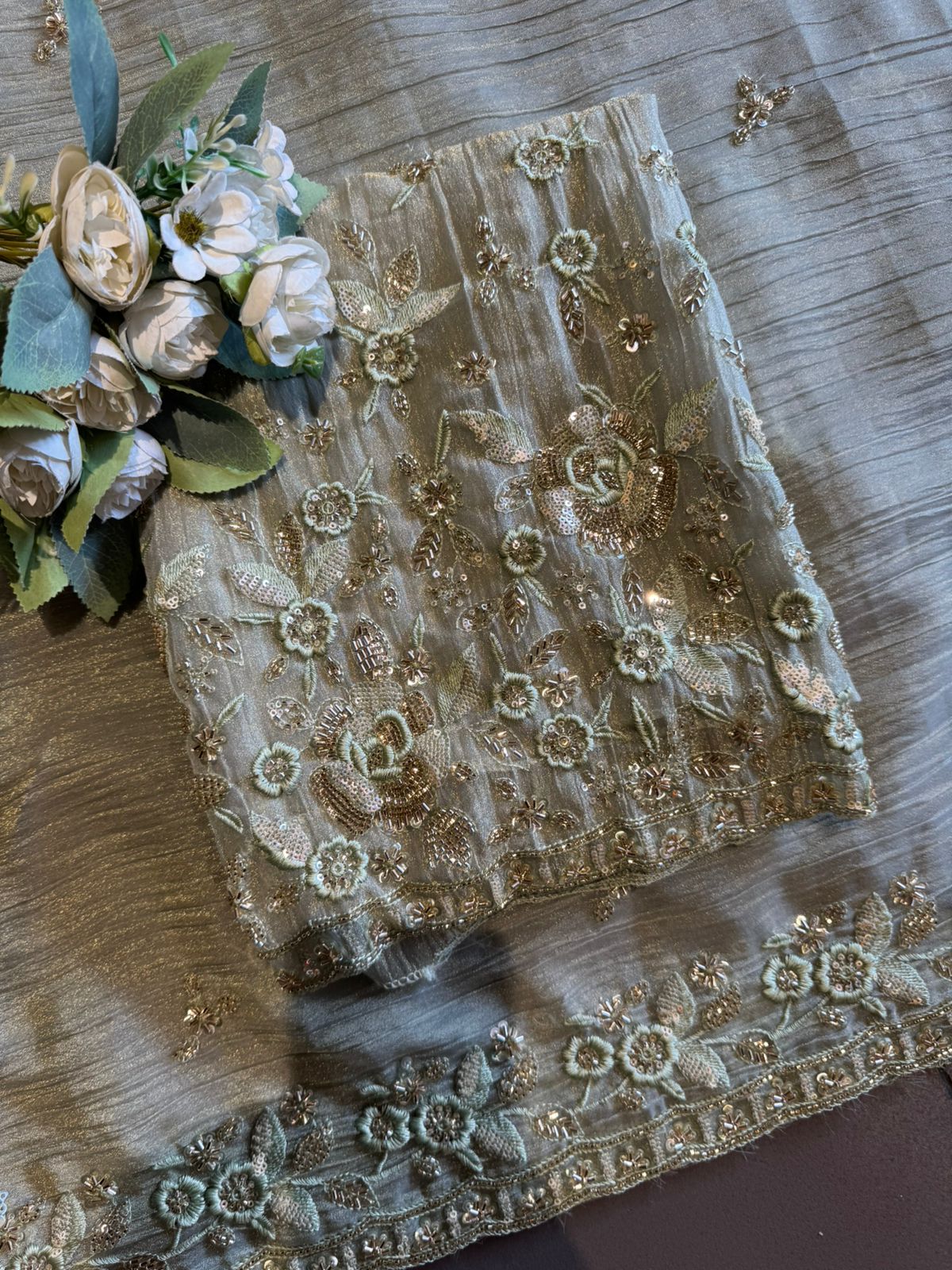 Pakistani Handwork Crushed Tissue Unstitched Suit