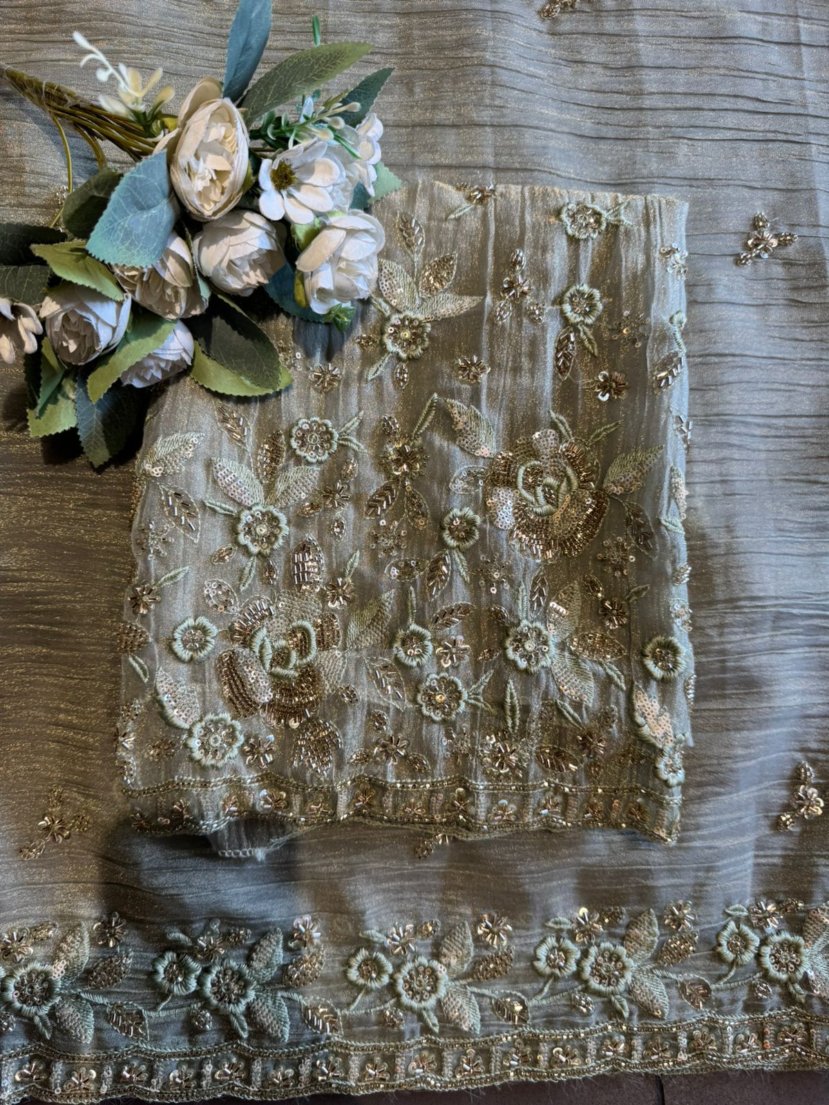 Pakistani Handwork Crushed Tissue Unstitched Suit