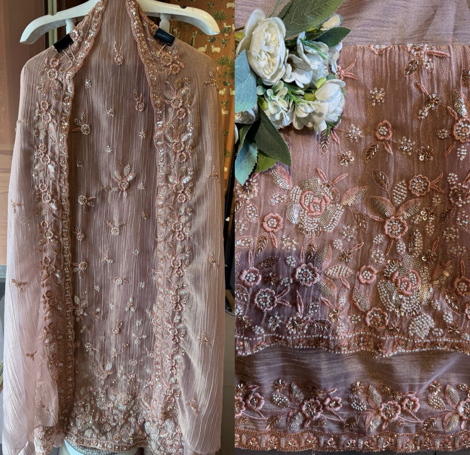 Pakistani Handwork Crushed Tissue Unstitched Suit