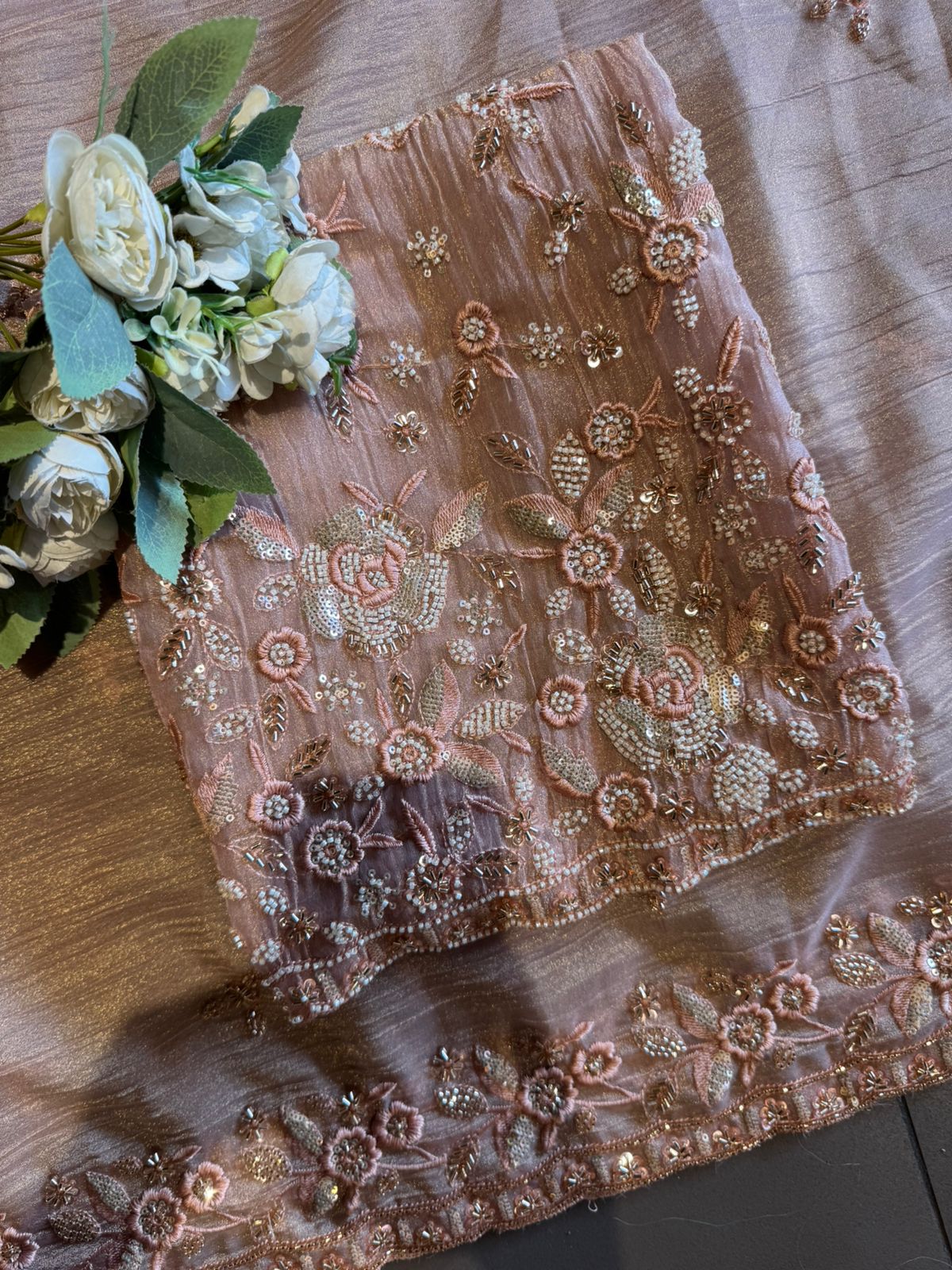 Pakistani Handwork Crushed Tissue Unstitched Suit