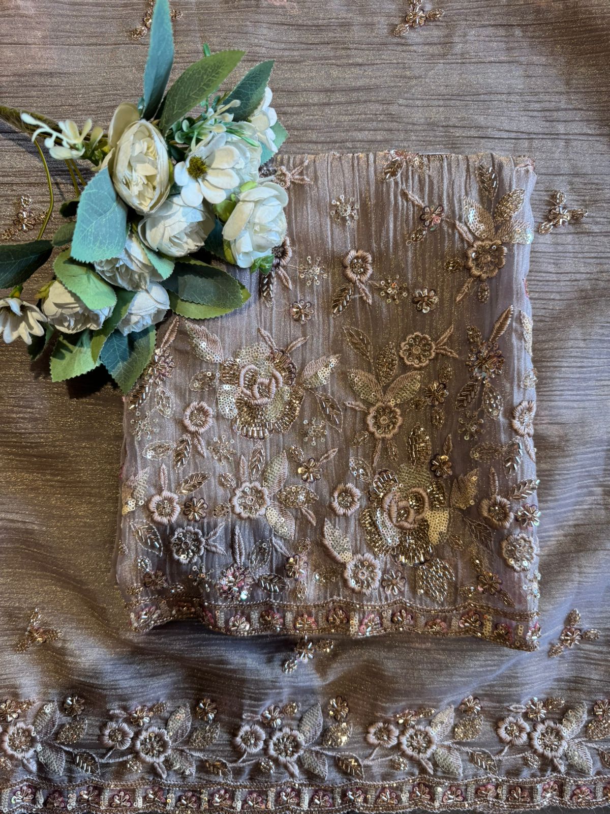 Pakistani Handwork Crushed Tissue Unstitched Suit