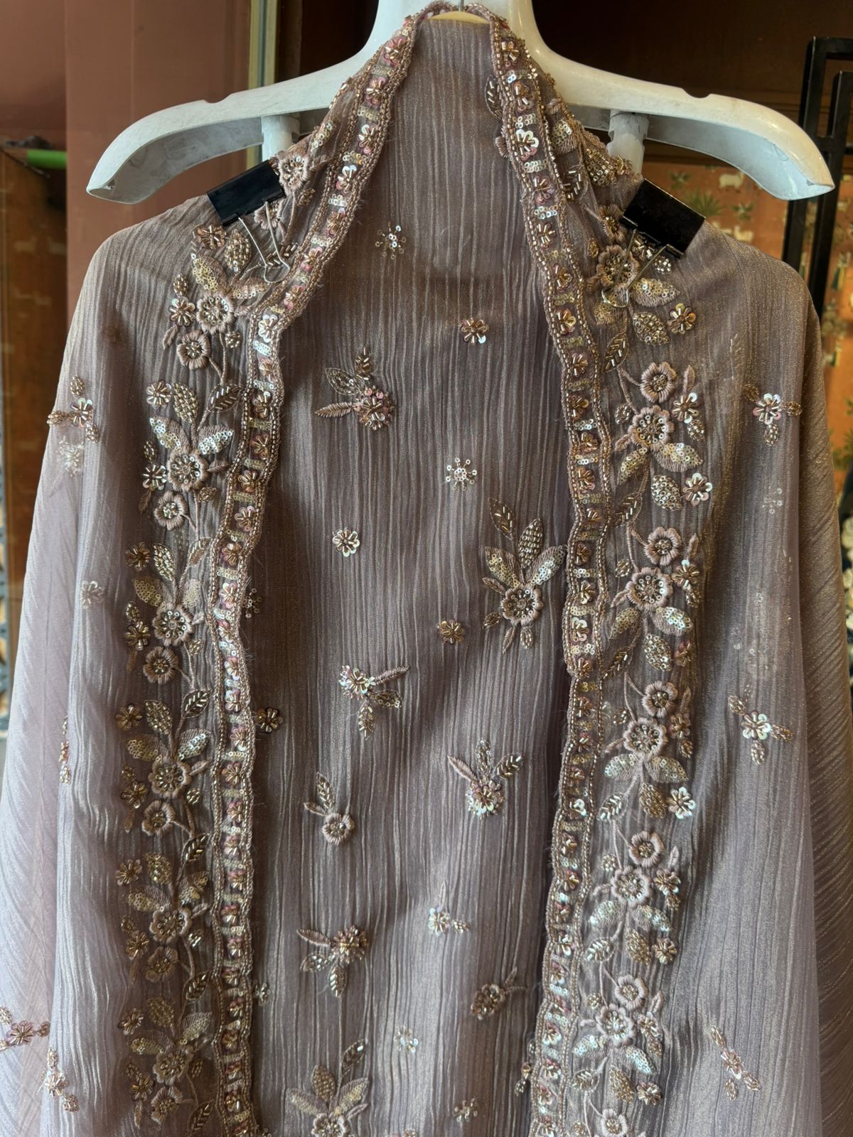 Pakistani Handwork Crushed Tissue Unstitched Suit