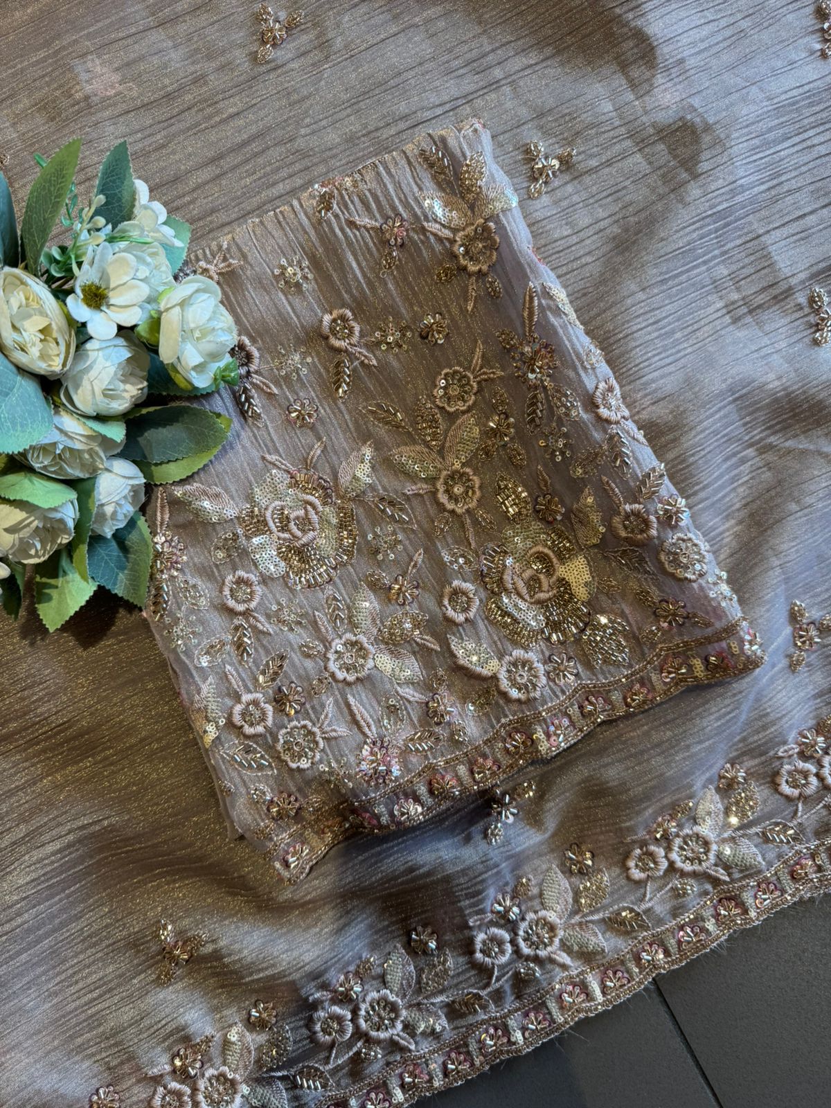 Pakistani Handwork Crushed Tissue Unstitched Suit