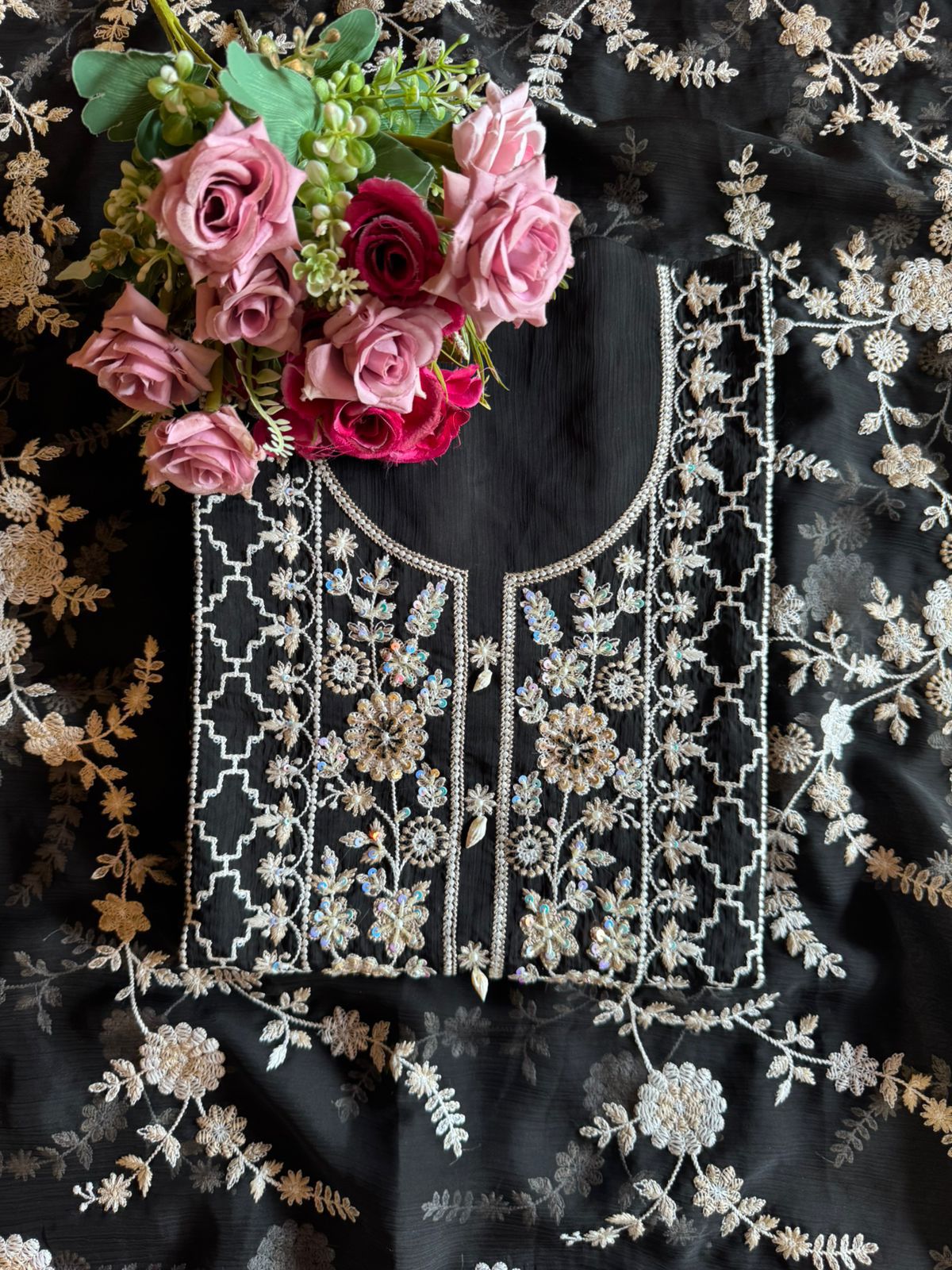 Premium Crushed Chiffon Pakistani Embroidered Unstitched Suit