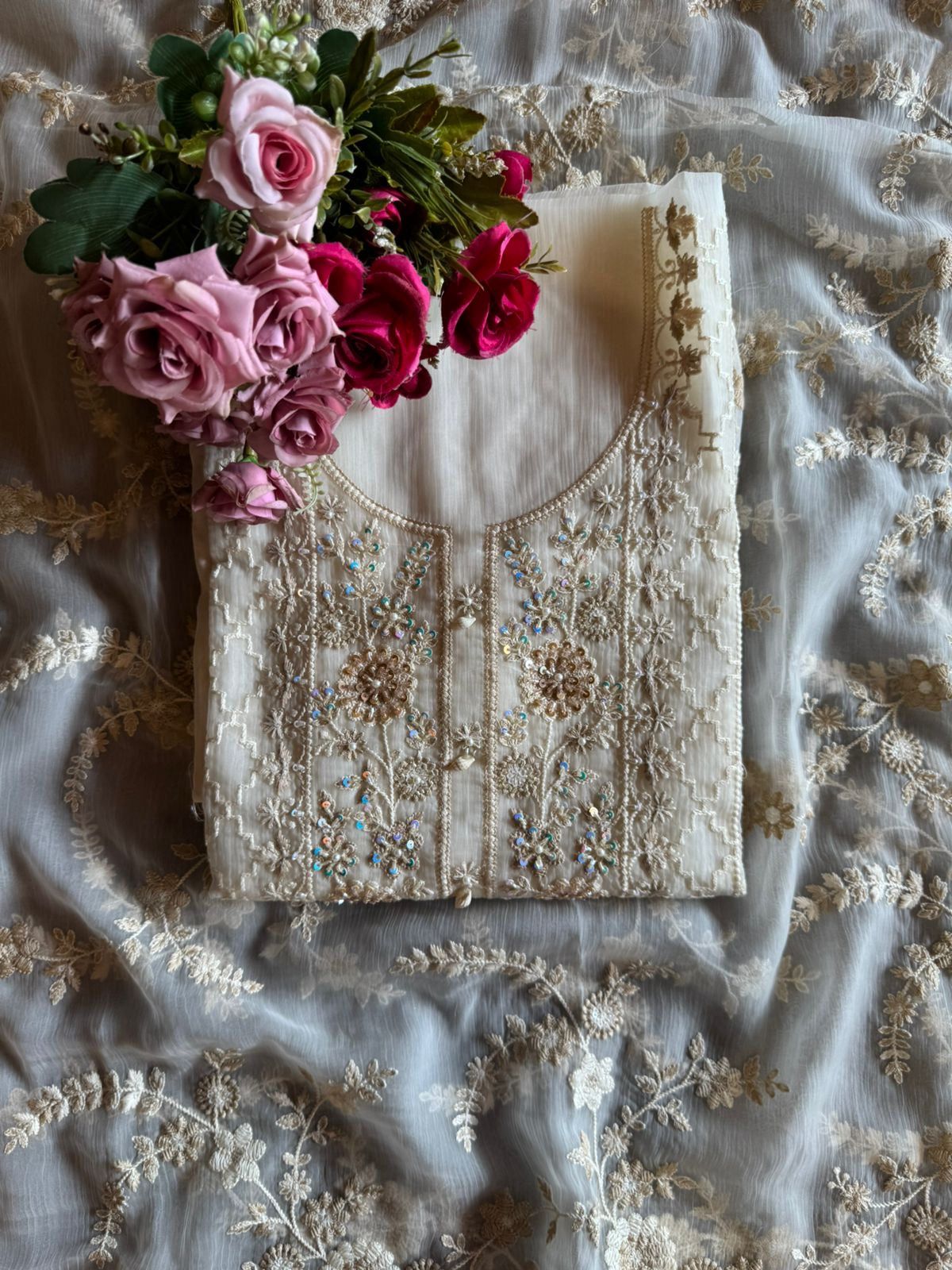 Premium Crushed Chiffon Pakistani Embroidered Unstitched Suit