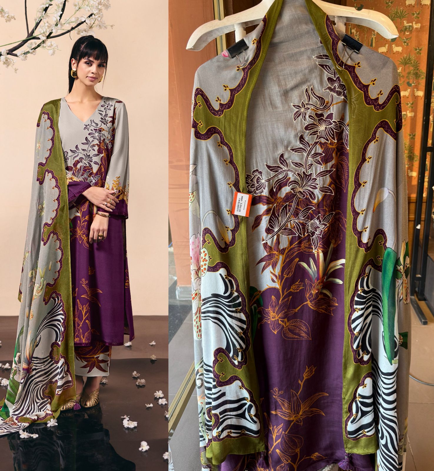 Pure muslin digital printed suit