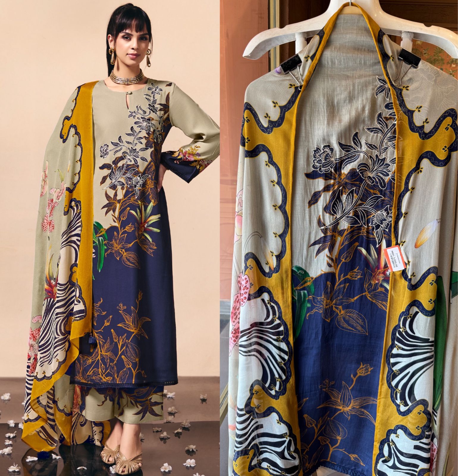 Pure muslin digital printed suit