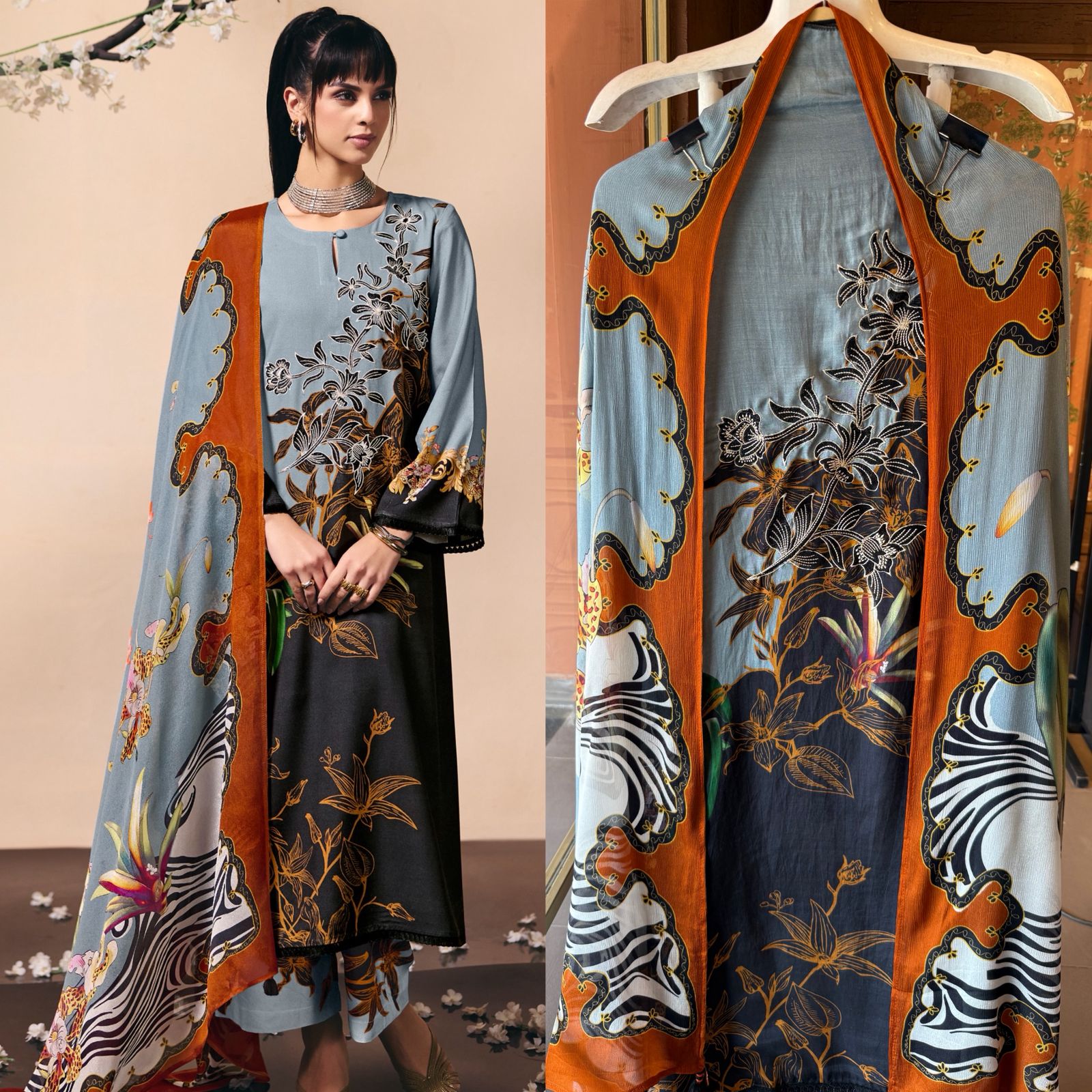 Pure muslin digital printed suit