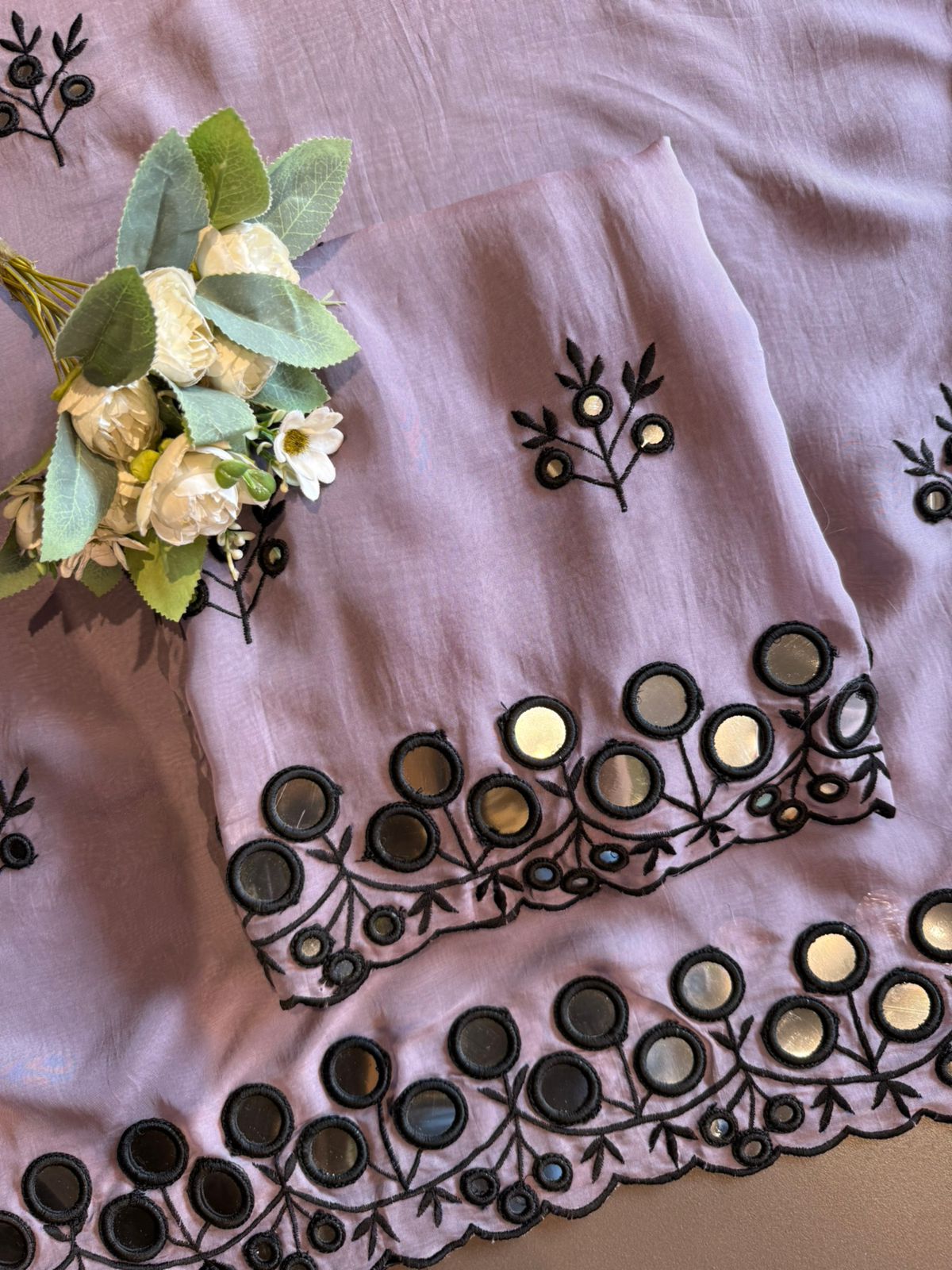 Premium Unstitched Suit With Mirror & Thread Embroidery