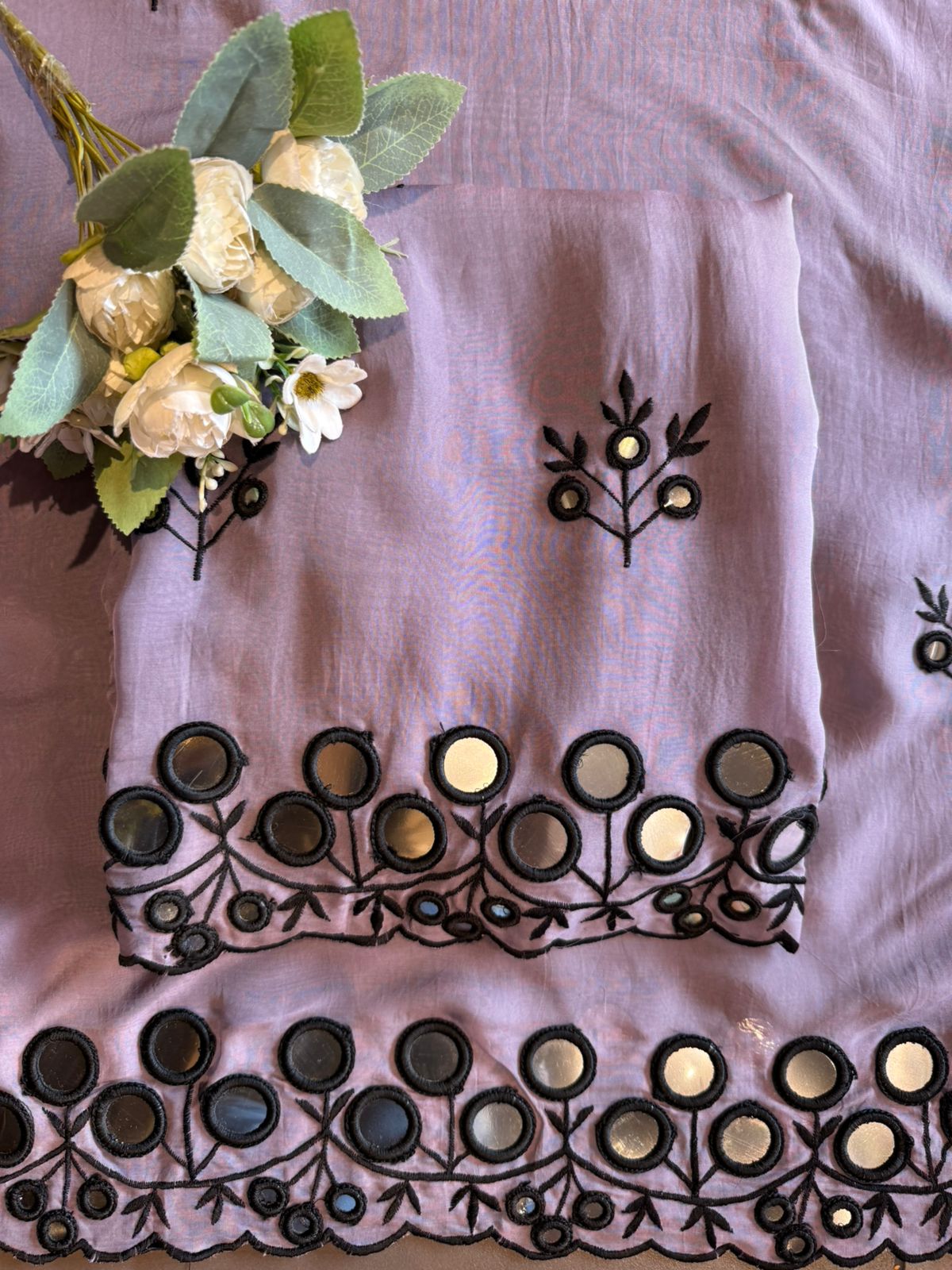 Premium Unstitched Suit With Mirror & Thread Embroidery