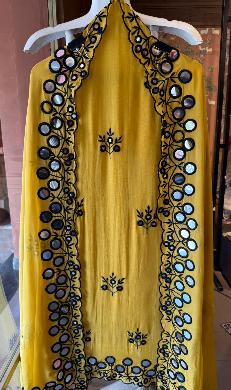 Premium Unstitched Suit With Mirror & Thread Embroidery