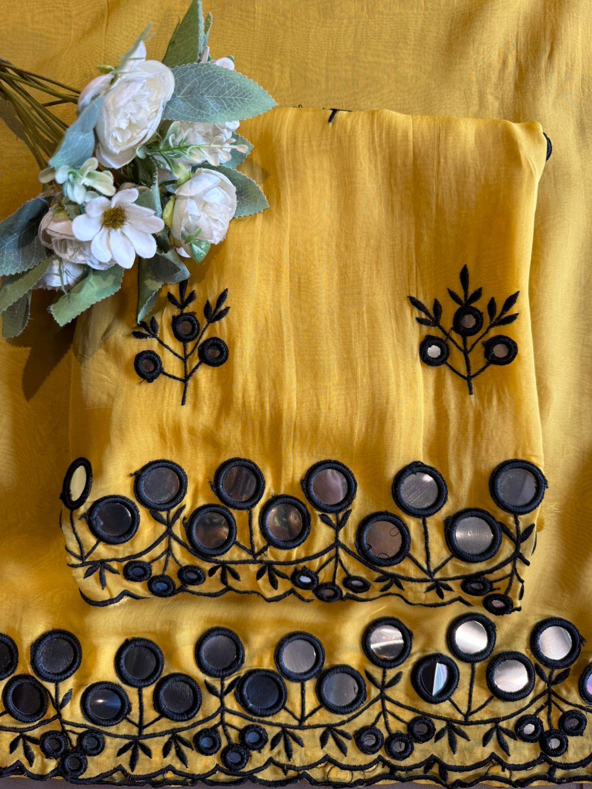 Premium Unstitched Suit With Mirror & Thread Embroidery